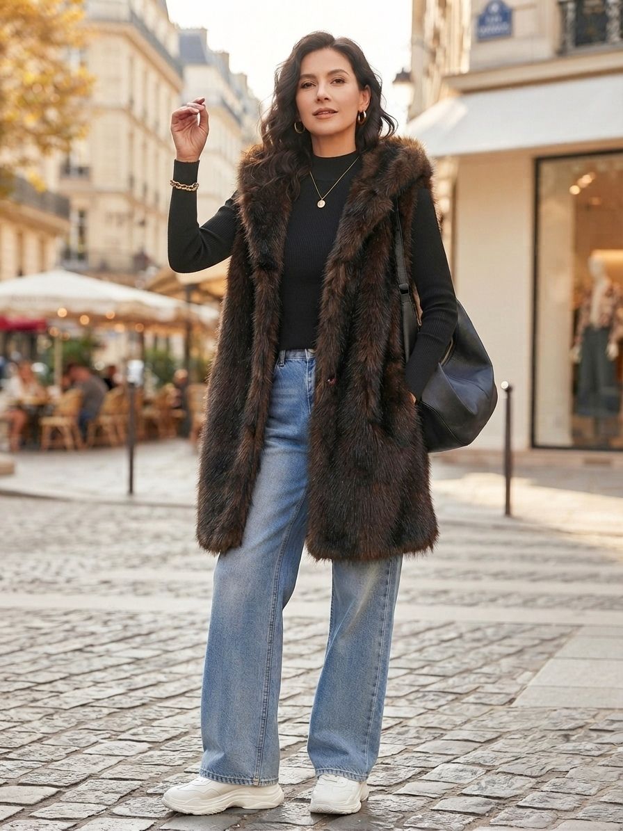 Gilet En Fausse Fourrure À Capuche (x4)