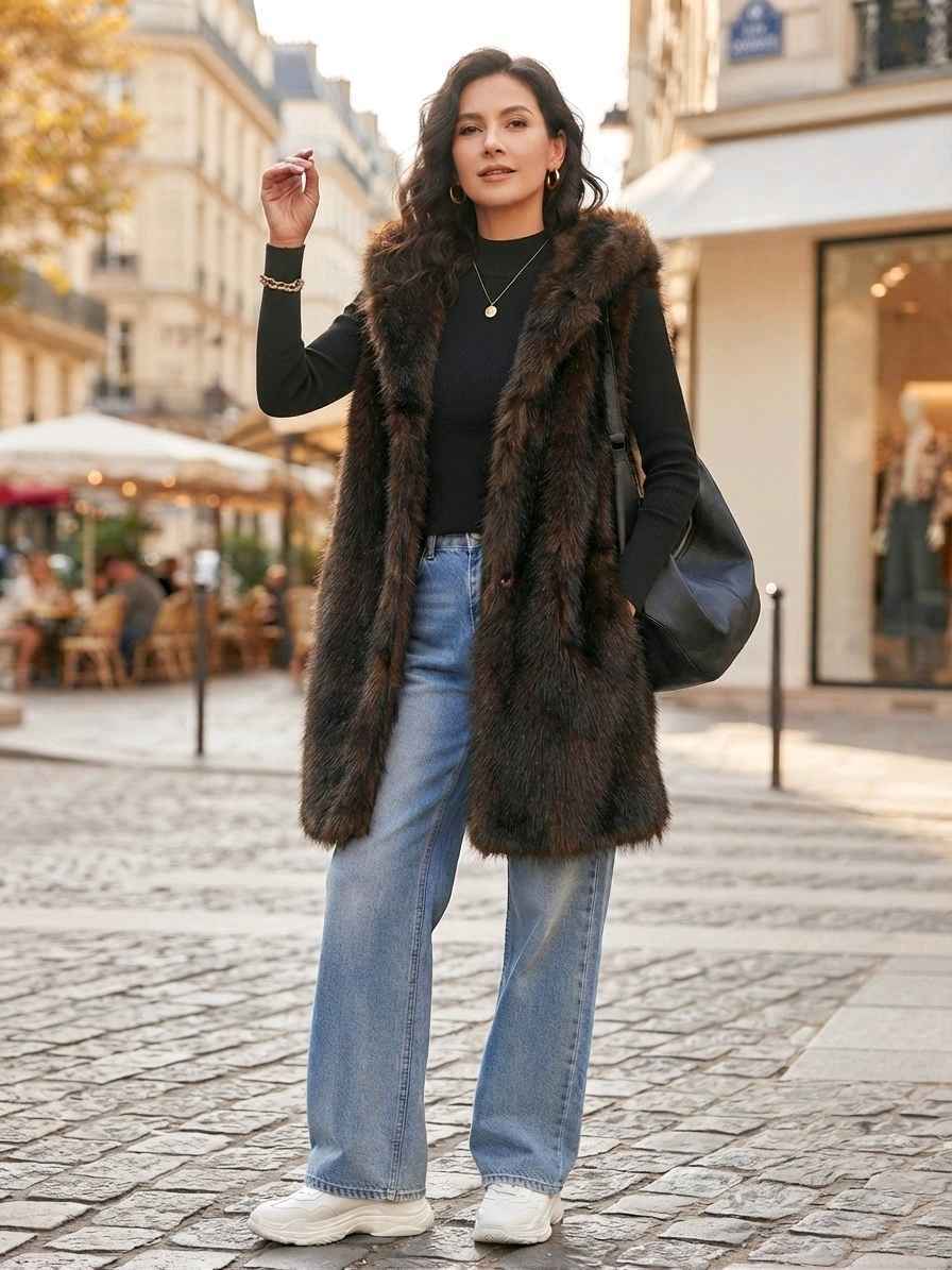 Gilet En Fausse Fourrure À Capuche (x4)