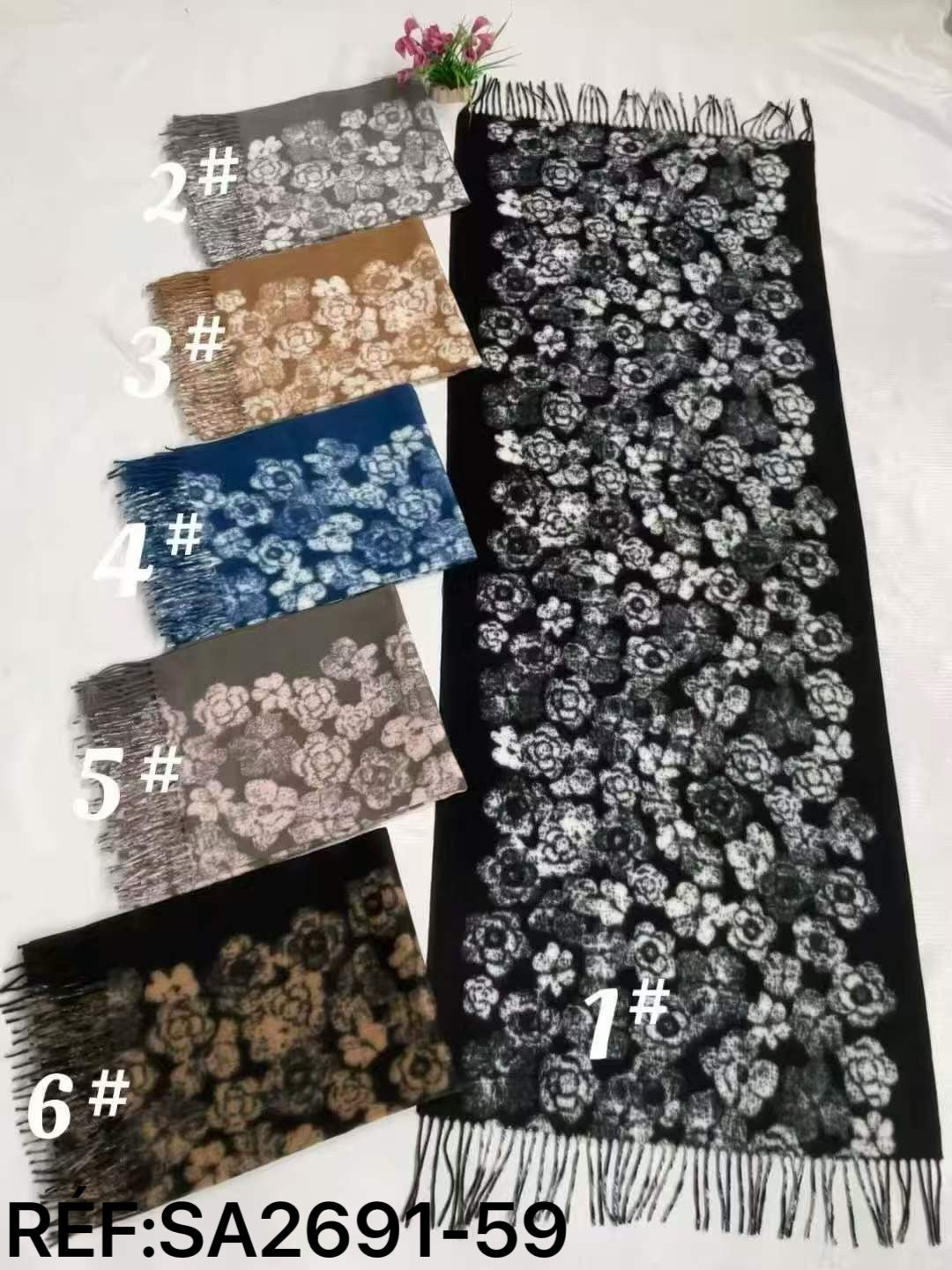 Écharpe longue florale à franges pour femme(x12)#59