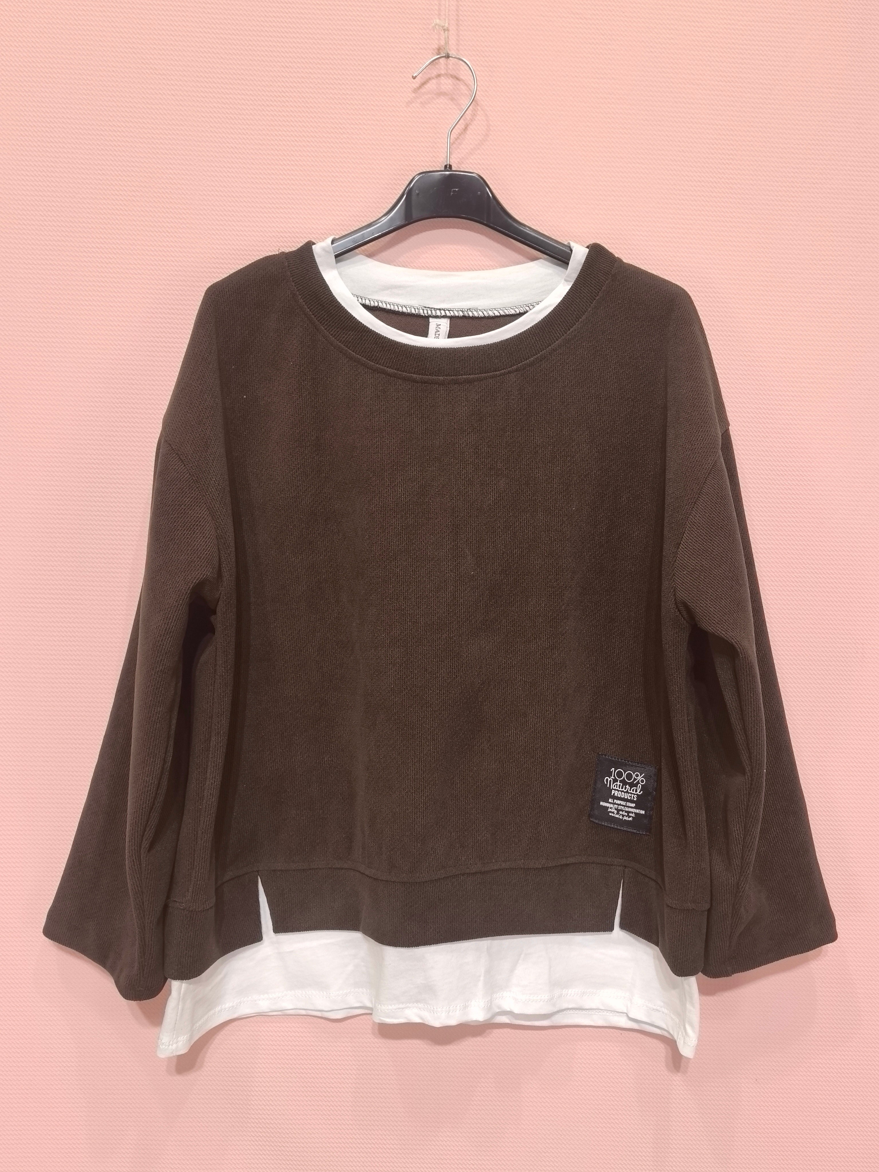 Sweat bicolore superposé Style casual-chic polyvalent En tissu texturé au toucher doux(x6)