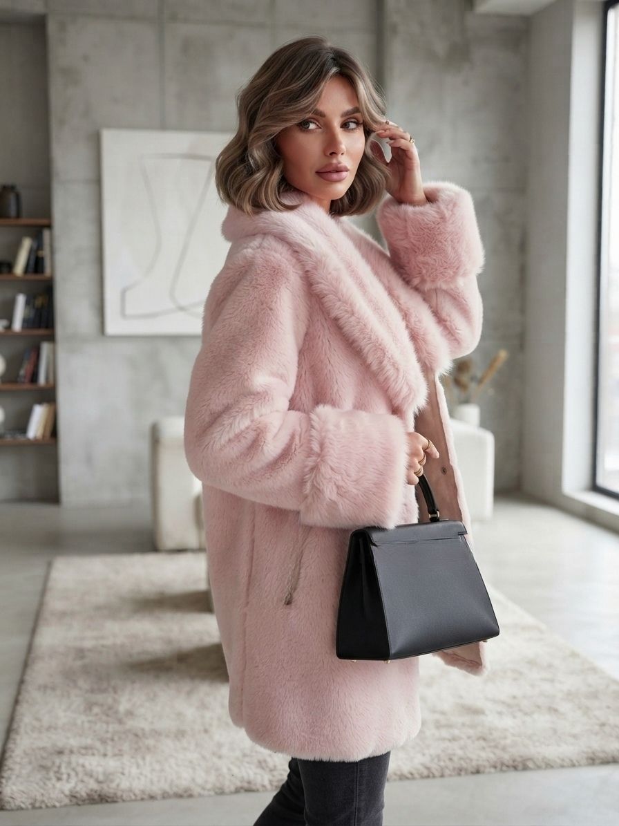 Manteau Ceinturé Fausse Fourrure Et Suédine(x3)