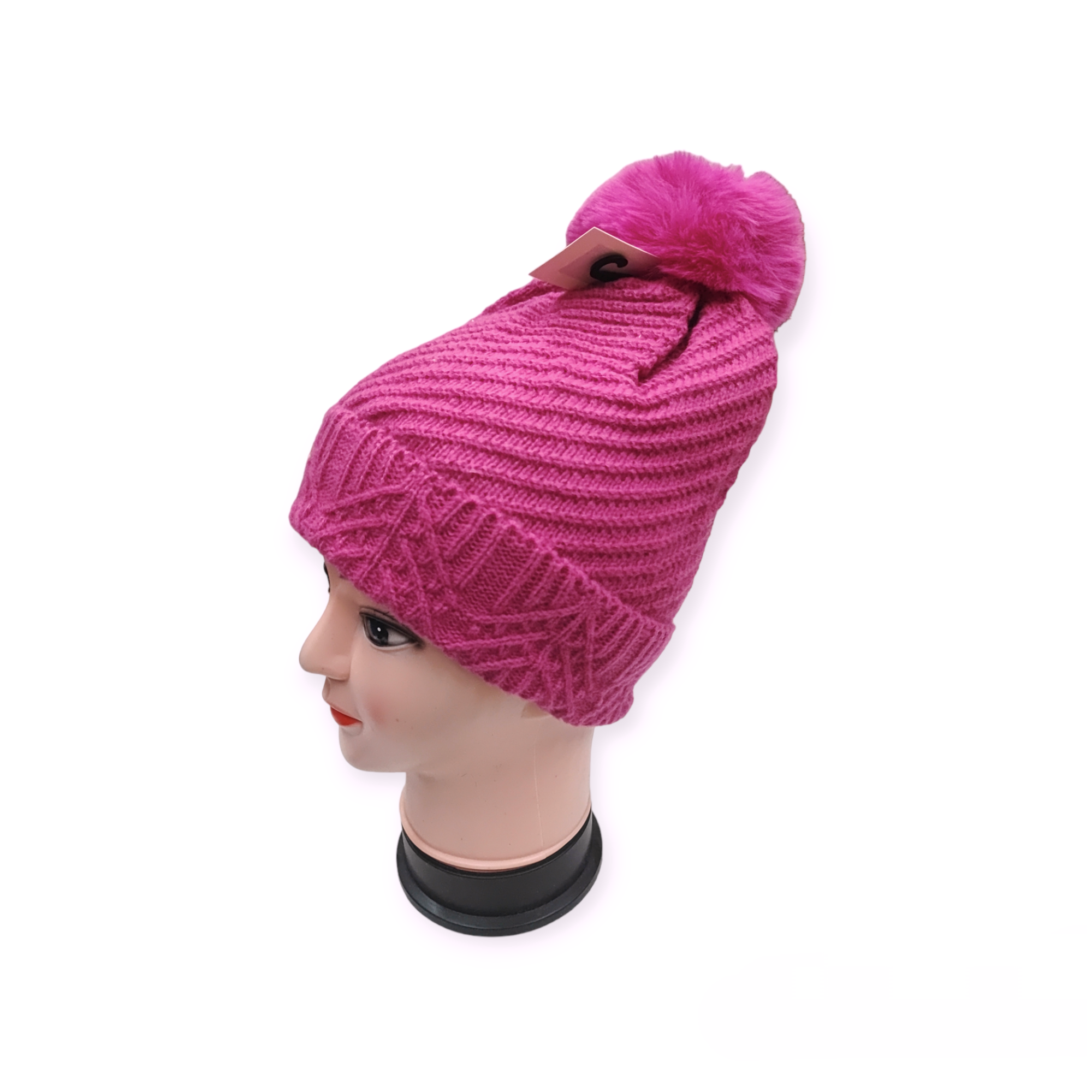 Bonnet Femme fourré pompon (x12) #-4