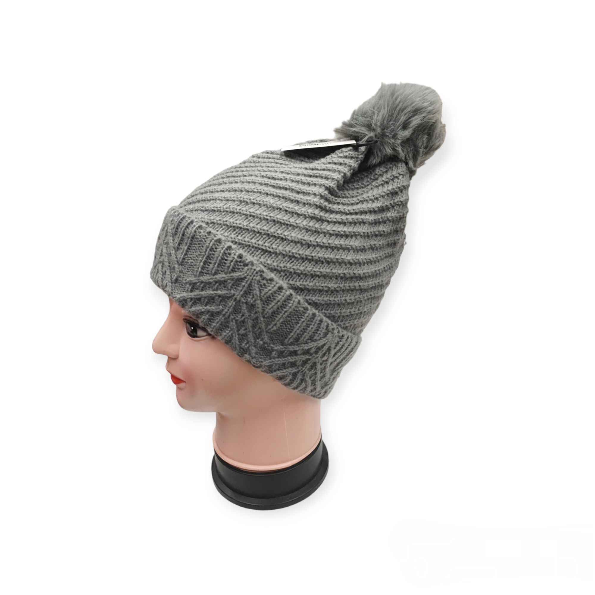 Bonnet Femme fourré pompon (x12) #-4