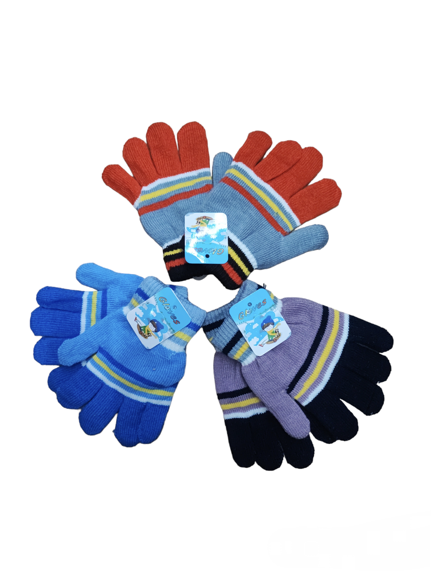 Gants doubles enfant rayé 4/9ans (x12) E16