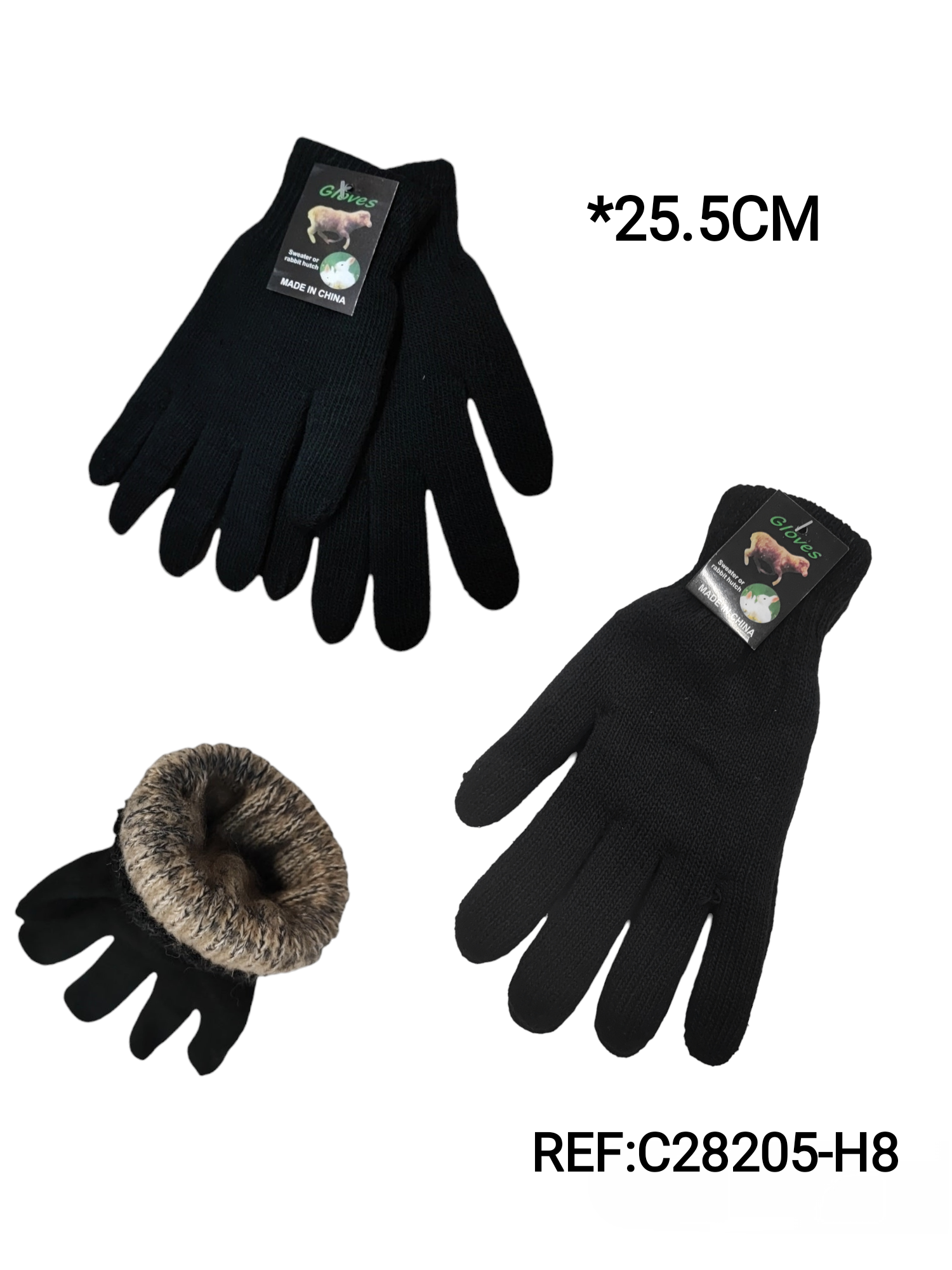 Gants homme noir double fourré (x12)H8