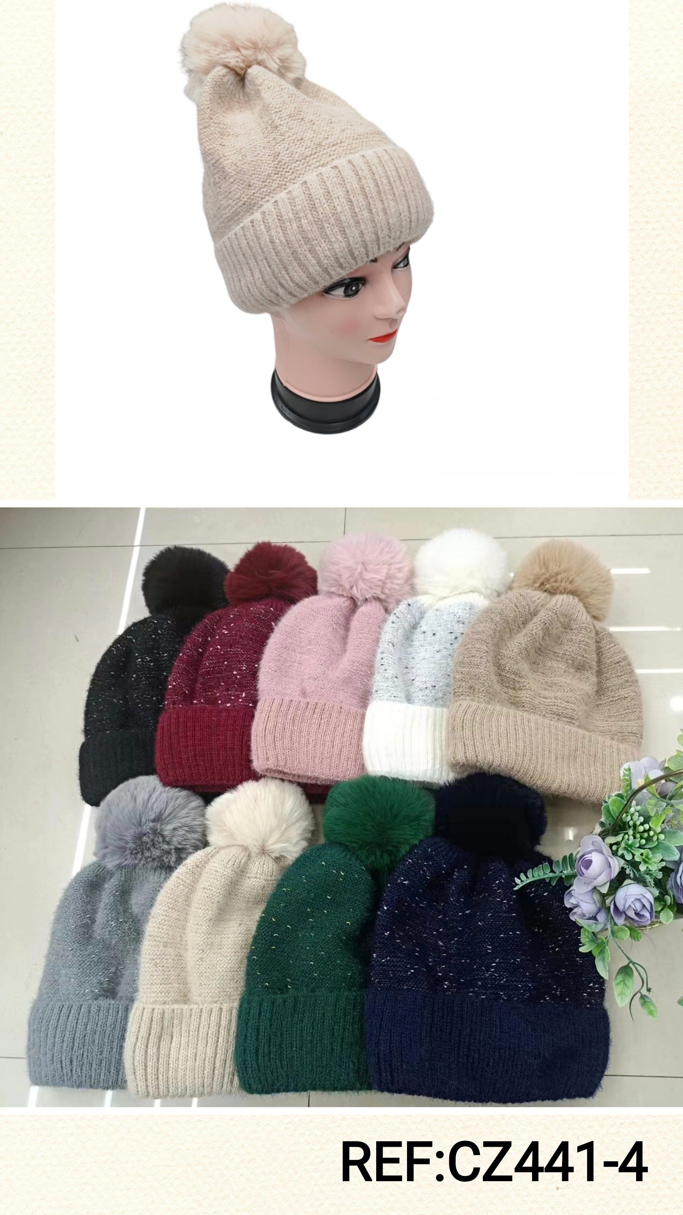 Bonnet Femme fourré pompon (x12) #4