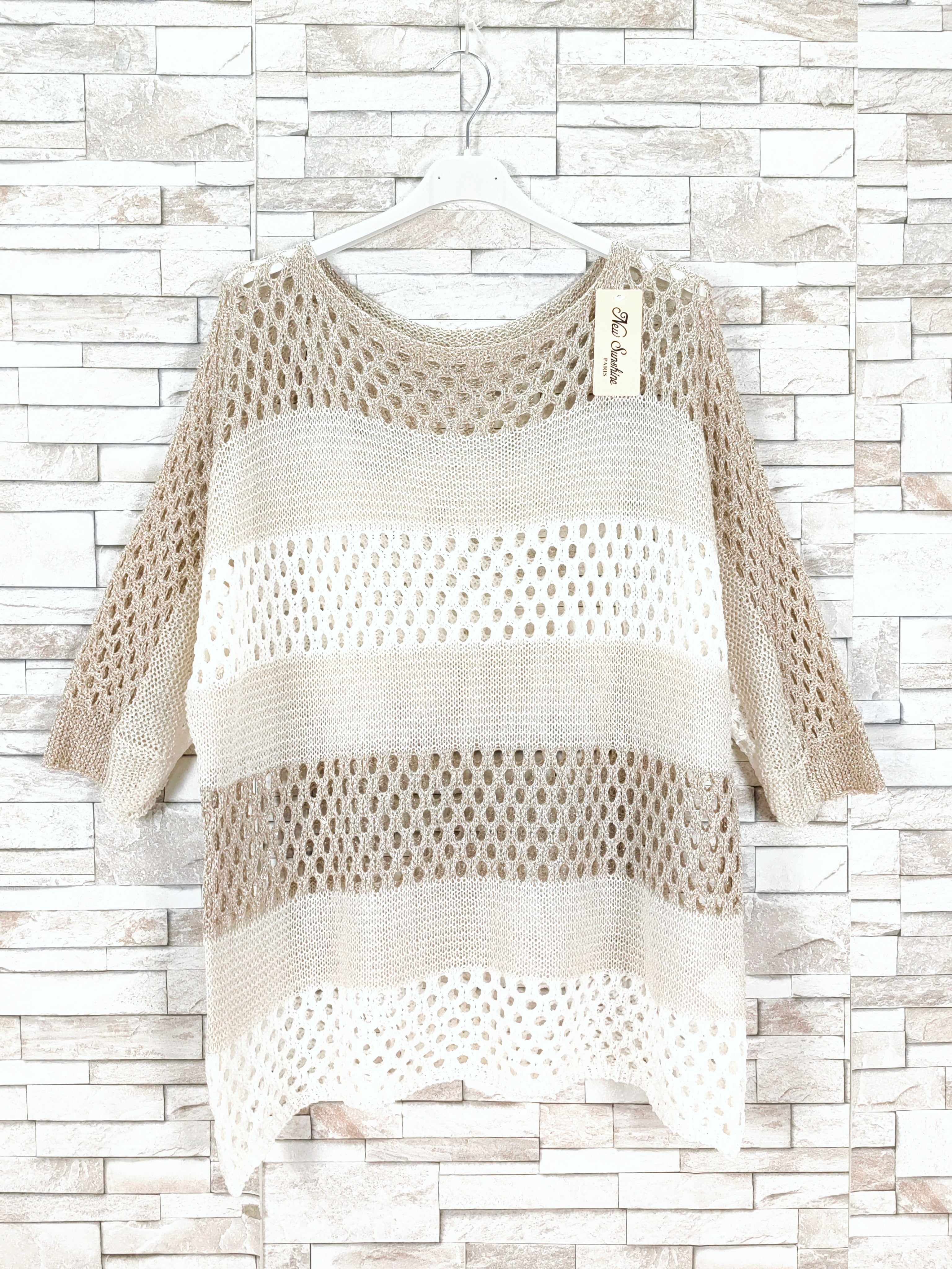 Top crochet manche chauve souris en maille brillante lurex (x6)