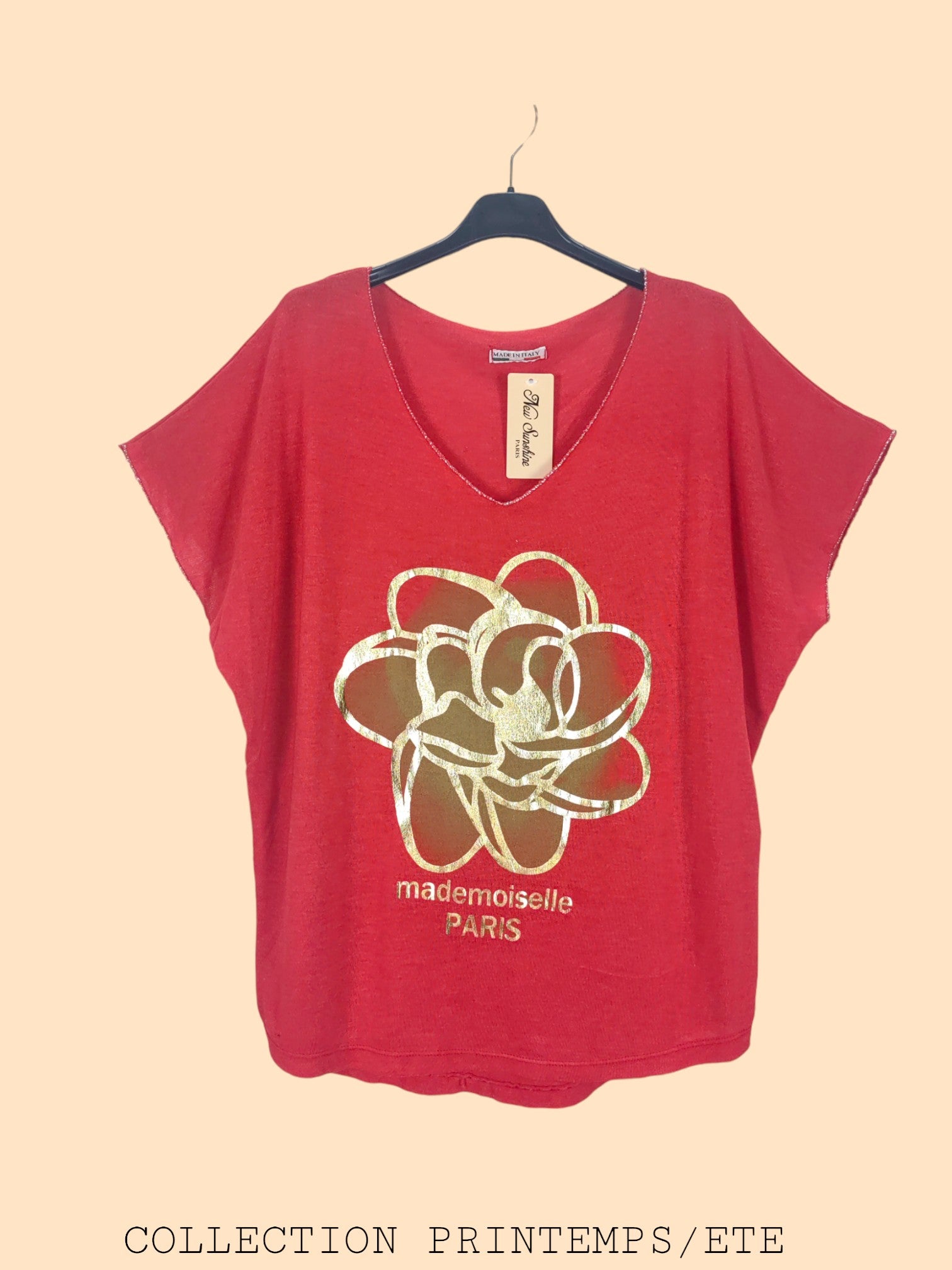 T-shirt col v à manches chauve-souris(x9)