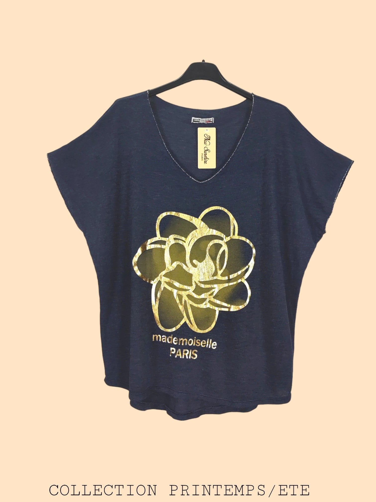 T-shirt col v à manches chauve-souris(x9)