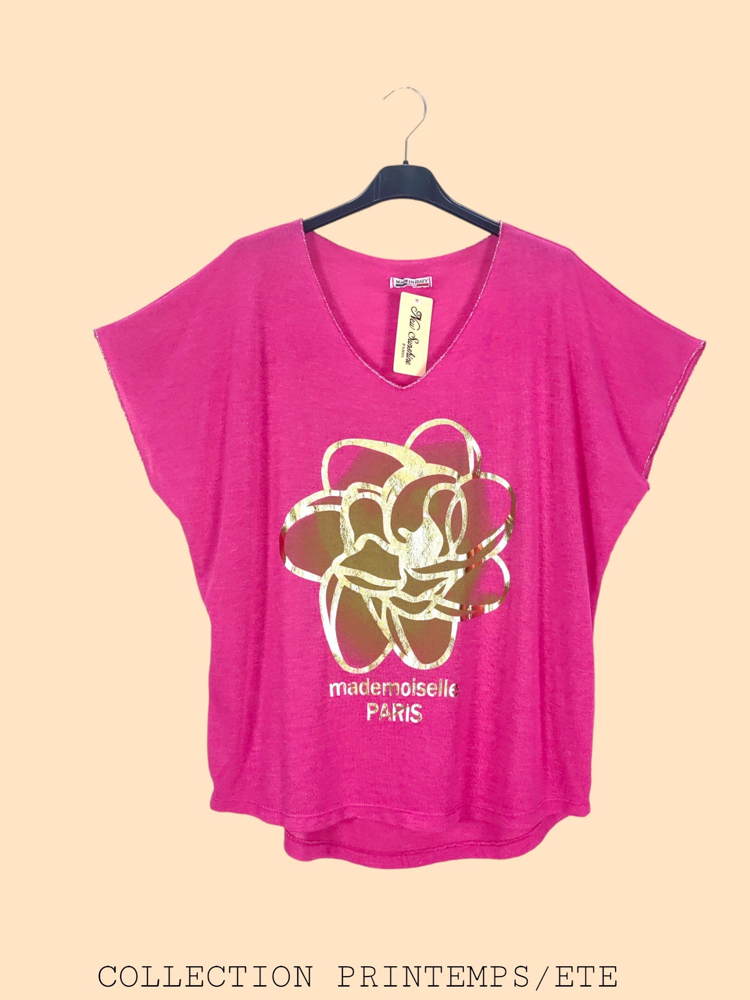 T-shirt col v à manches chauve-souris(x9)