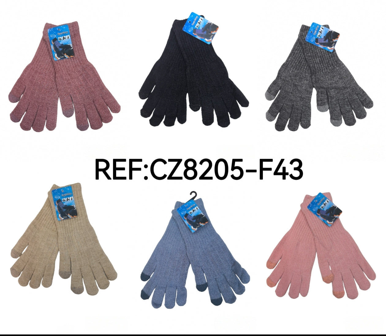 Gants femme tricotés tactiles (x12) F43