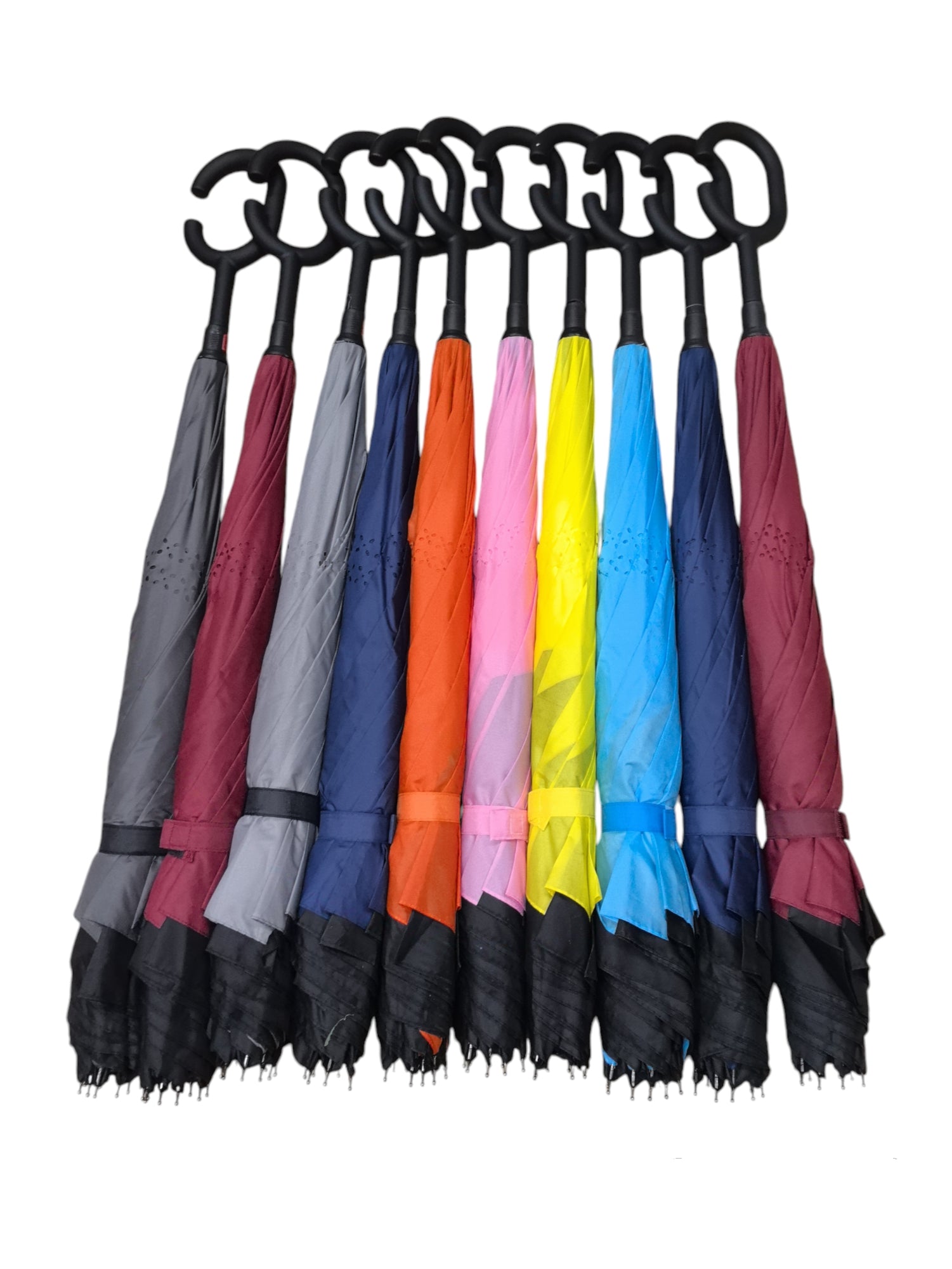 LOT DE 10 - Parapluie inversé en forme de C de couleur unie
