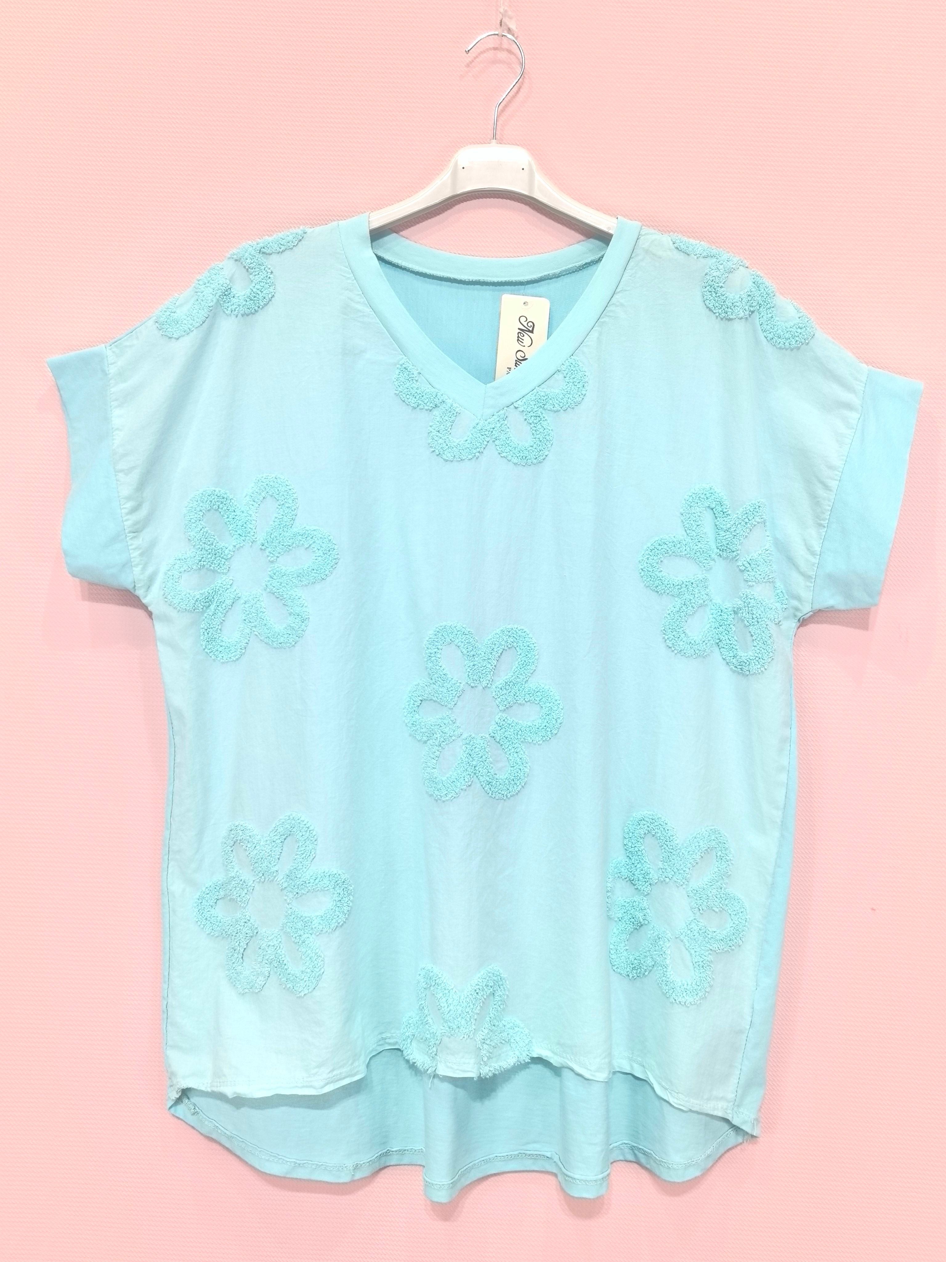 T-shirt brodé 100% coton, idéal pour le printemps/été, confectionné en Italie, parfait pour une allure élégante et décontractée.(x8)