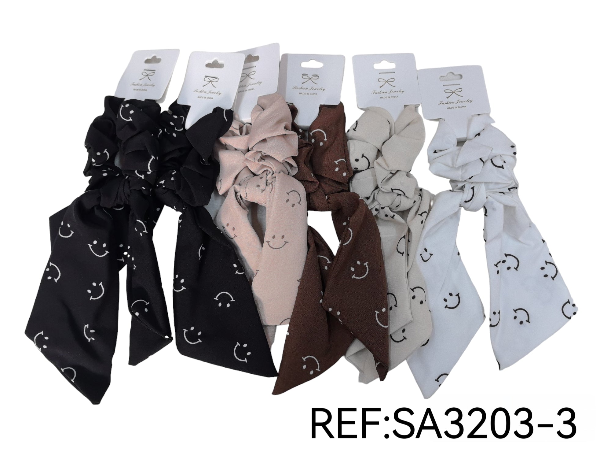 Chouchou  ruban motif Smiley (x12)