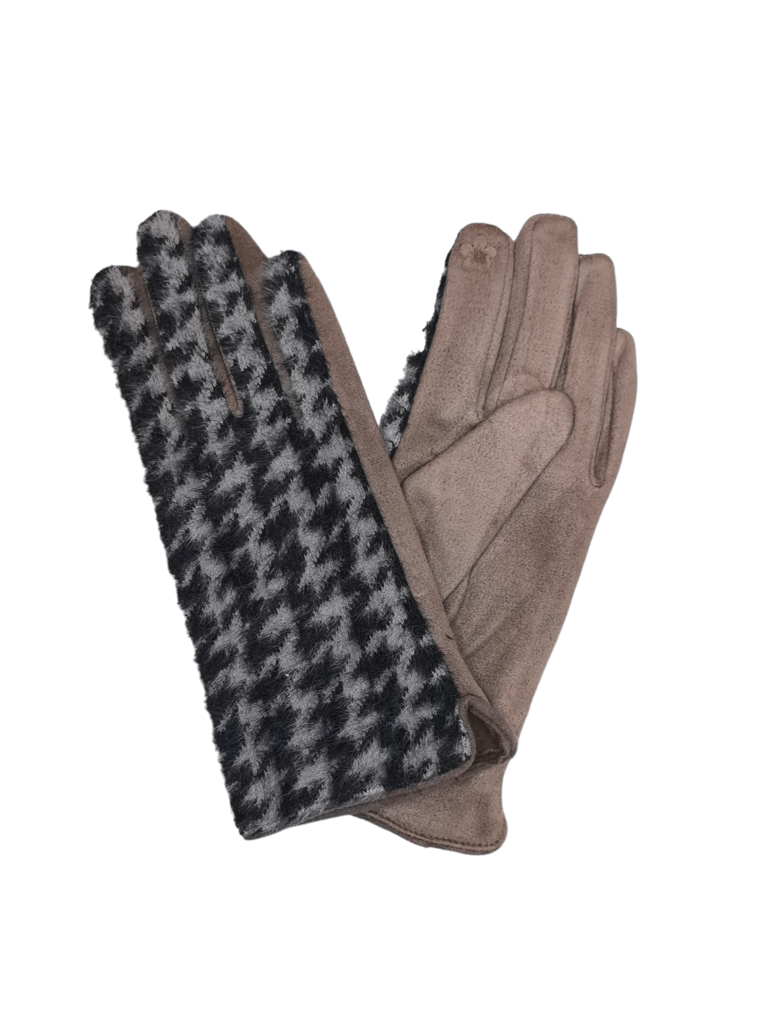 Gants tactiles motif pied de poule doublure fourrée (x6)