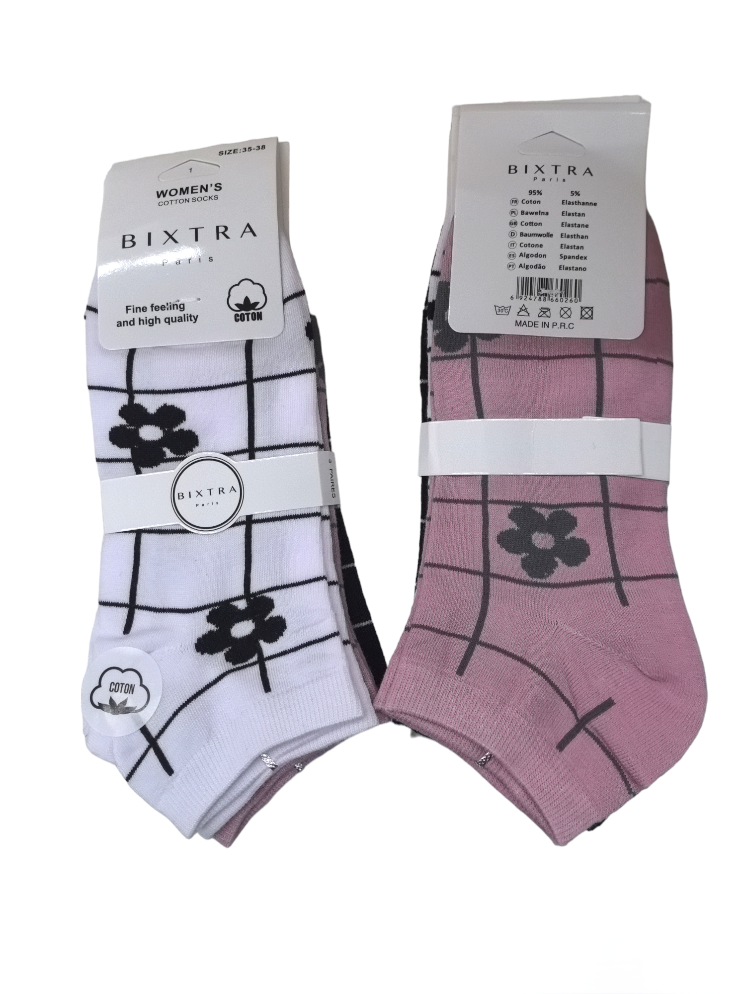 Paquet de 12 Paires Chaussettes Femme motif fleurs (x2)