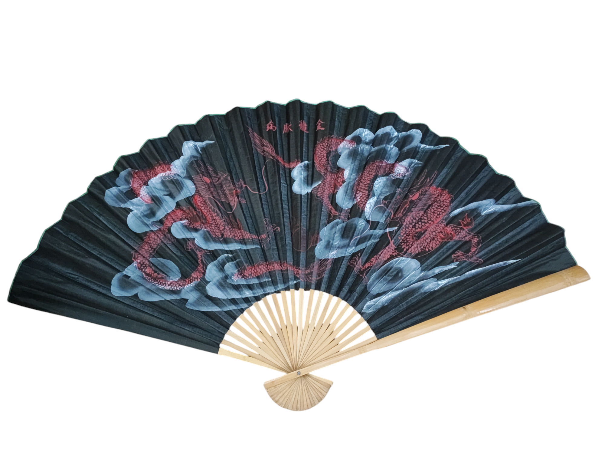 Grand Éventails avec motif à dragon et phénix (x5)
