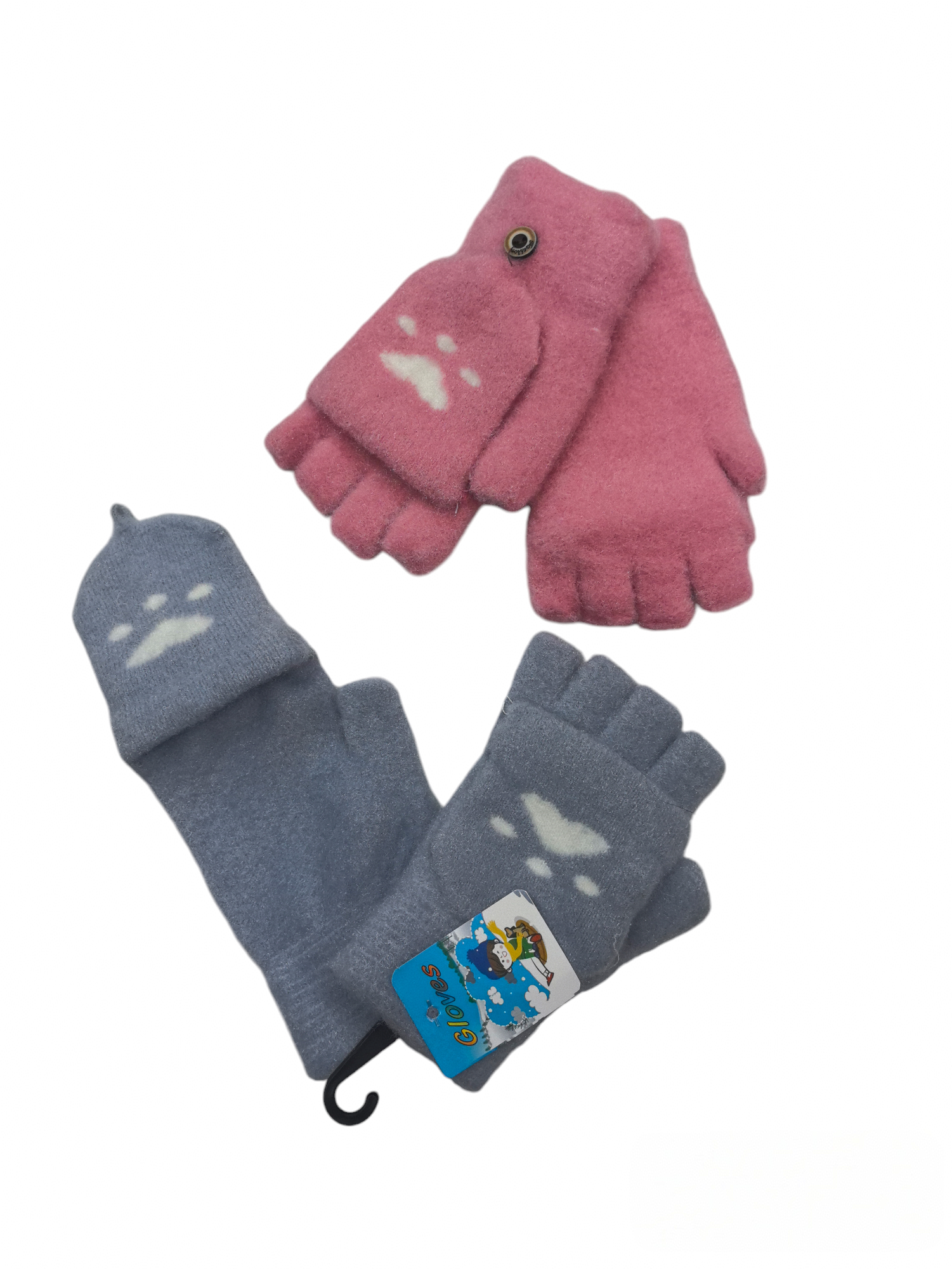 Mitaines à rabat pour enfants, motif mains de griffe de chat(x12)