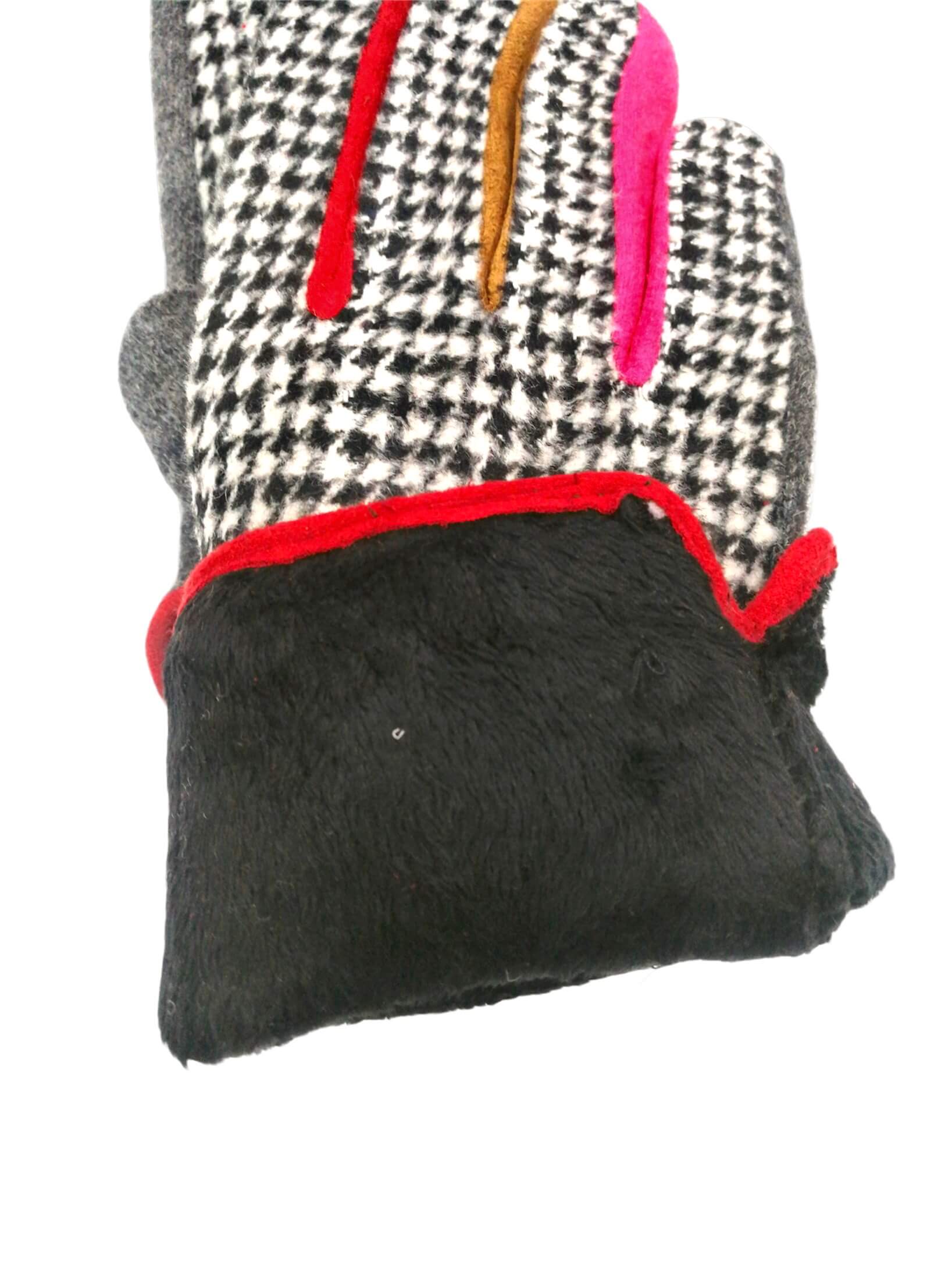 Gants tactiles motif pied de poule doublure fourrée (x6)