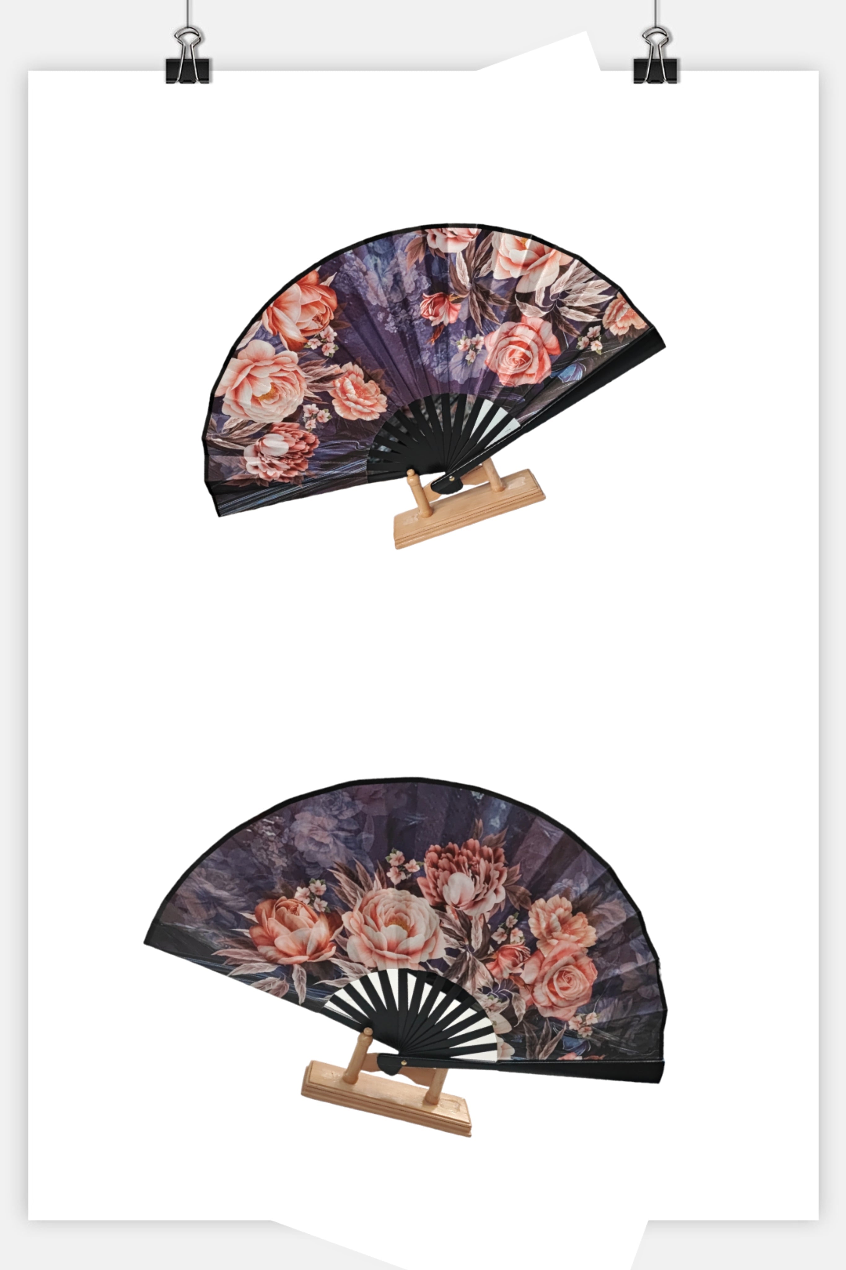 Éventails motif fleur double face (x12)#25