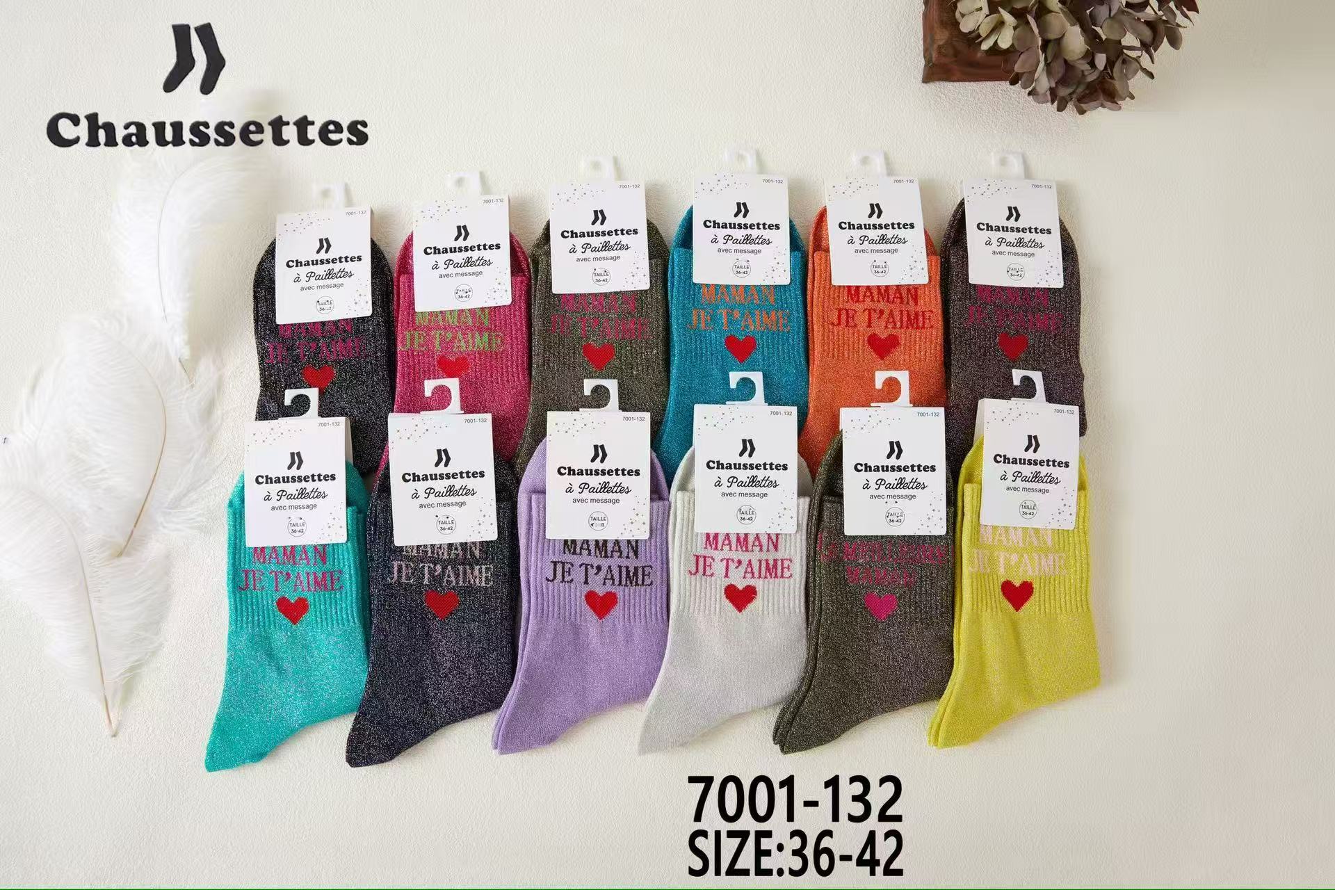 chaussette paillettes avec message(×12)7001