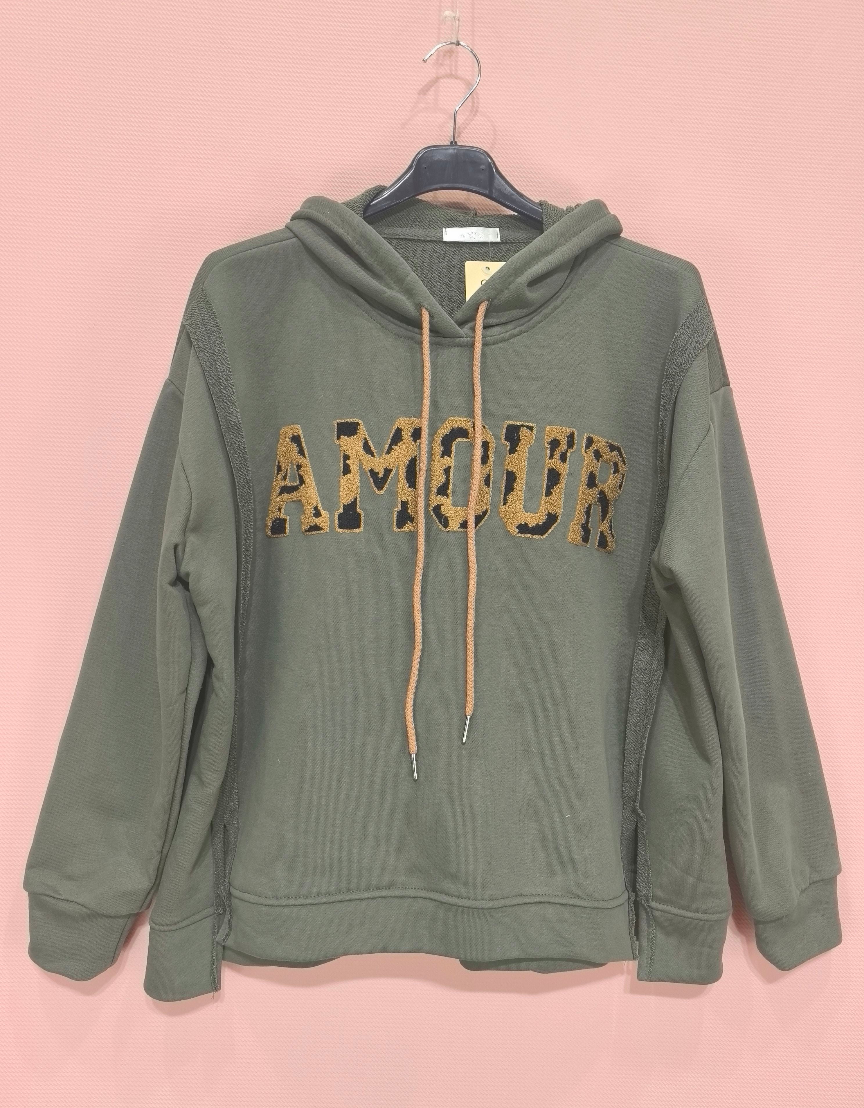 Sweat à capuche – Motif léopard « AMOUR » (x6)