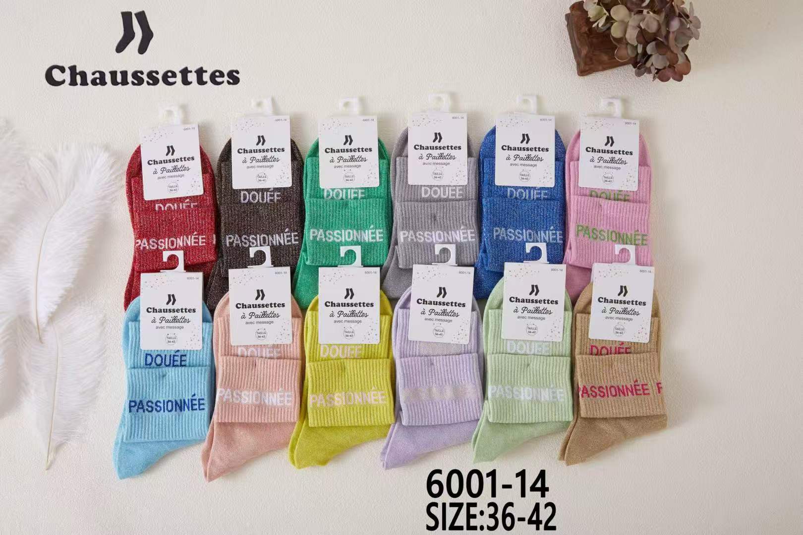chaussette paillettes avec message(×12)6001