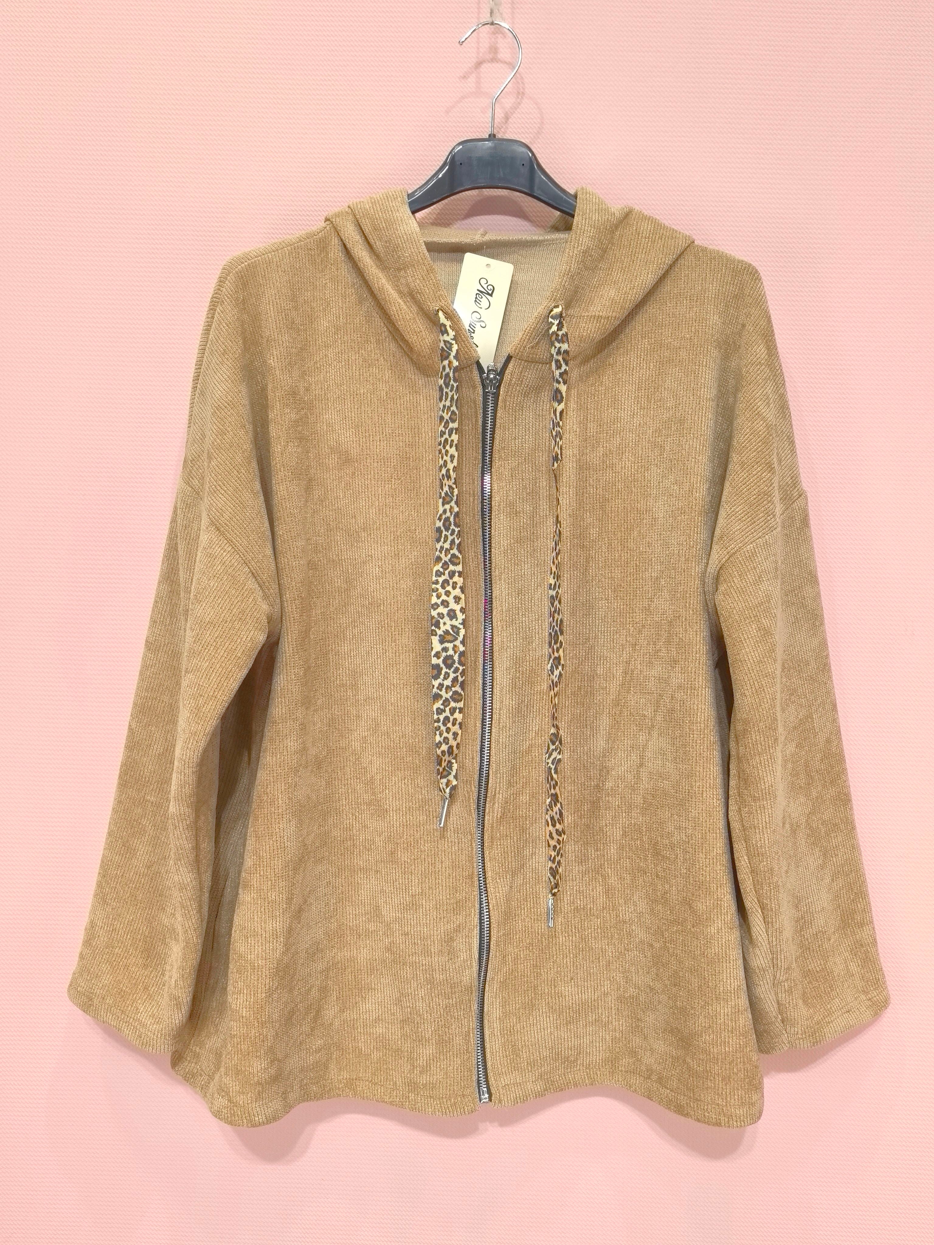 Gilet zippé à capuche velours Avec Deux Poches (x6)