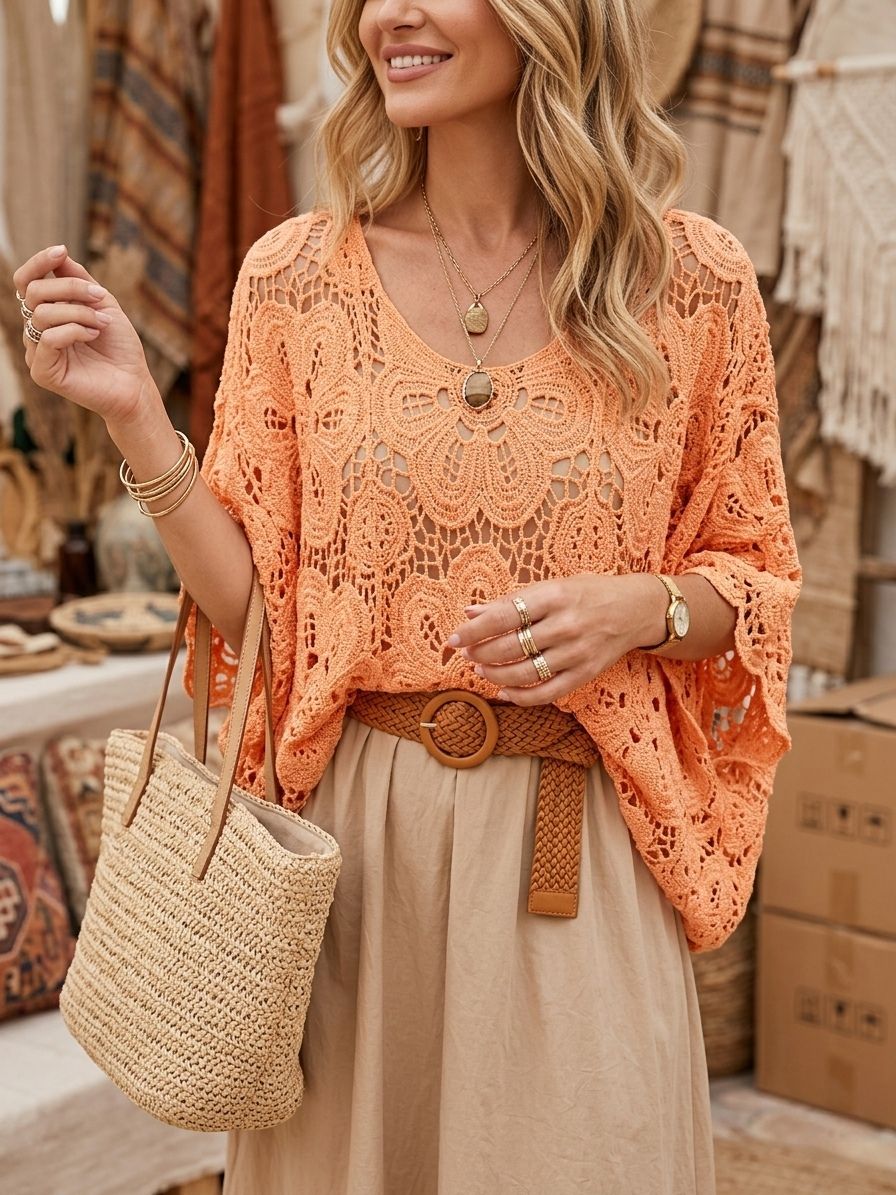 Top Crochet 2 Pièces Manche Chauve-souris (x6)