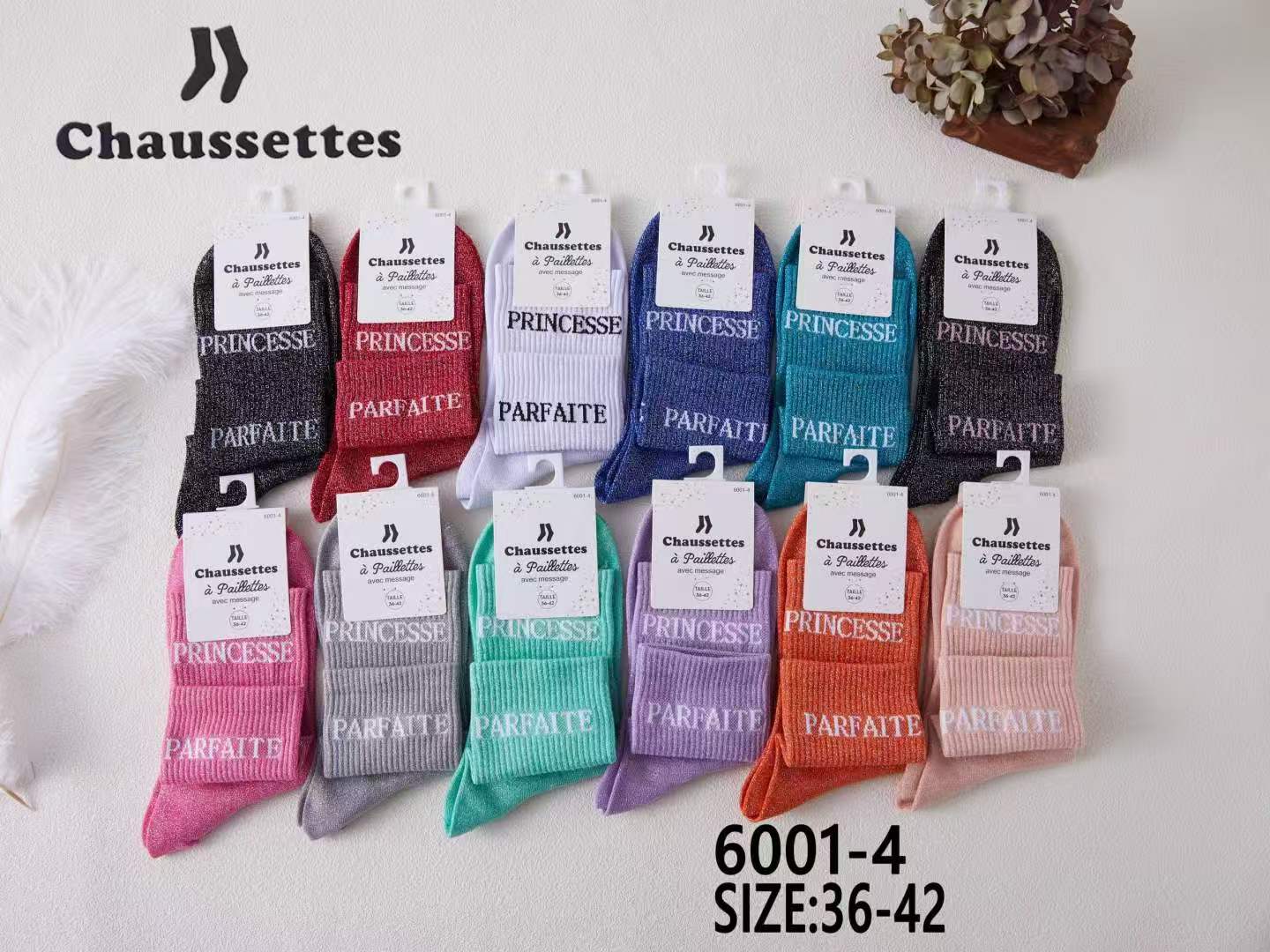 chaussette paillettes avec message(×12)6001