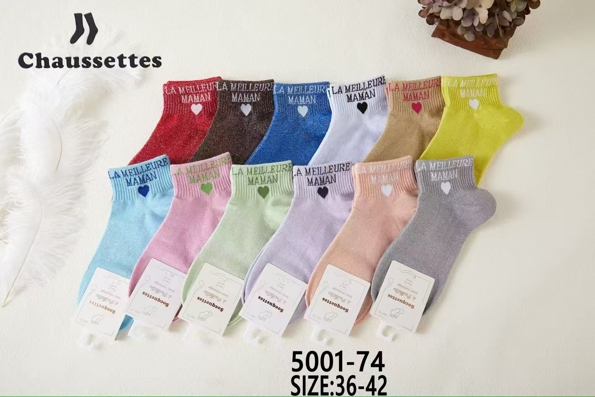 chaussette paillettes avec message(×12)5001