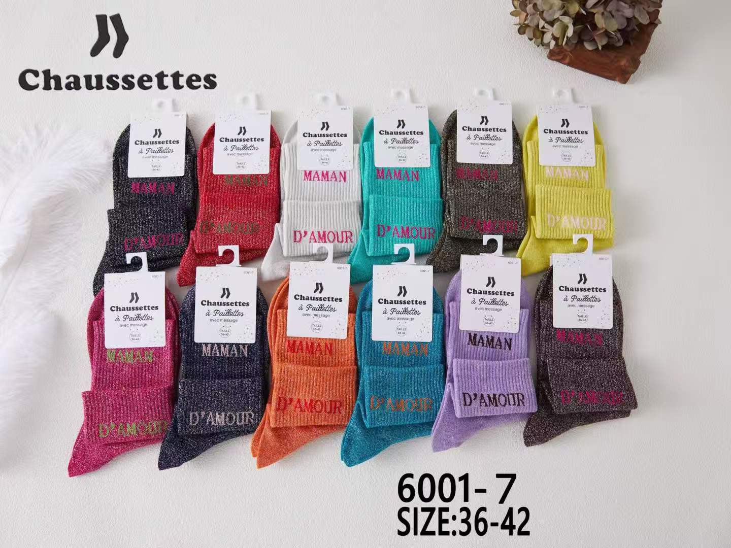 chaussette paillettes avec message(×12)6001
