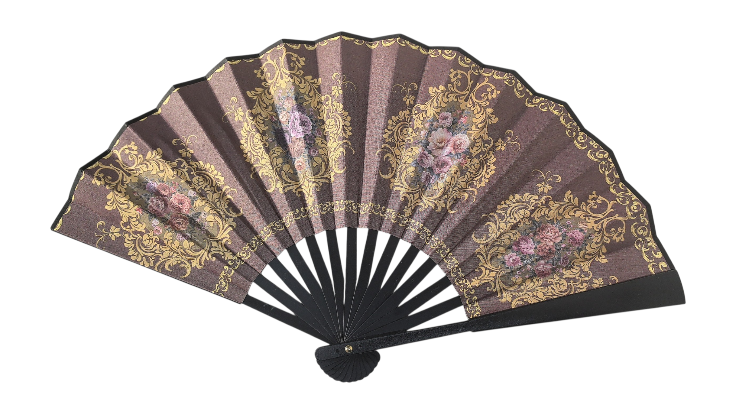 Éventail Pliant Style Baroque Français - Motifs Floraux Dorés (x12)#28