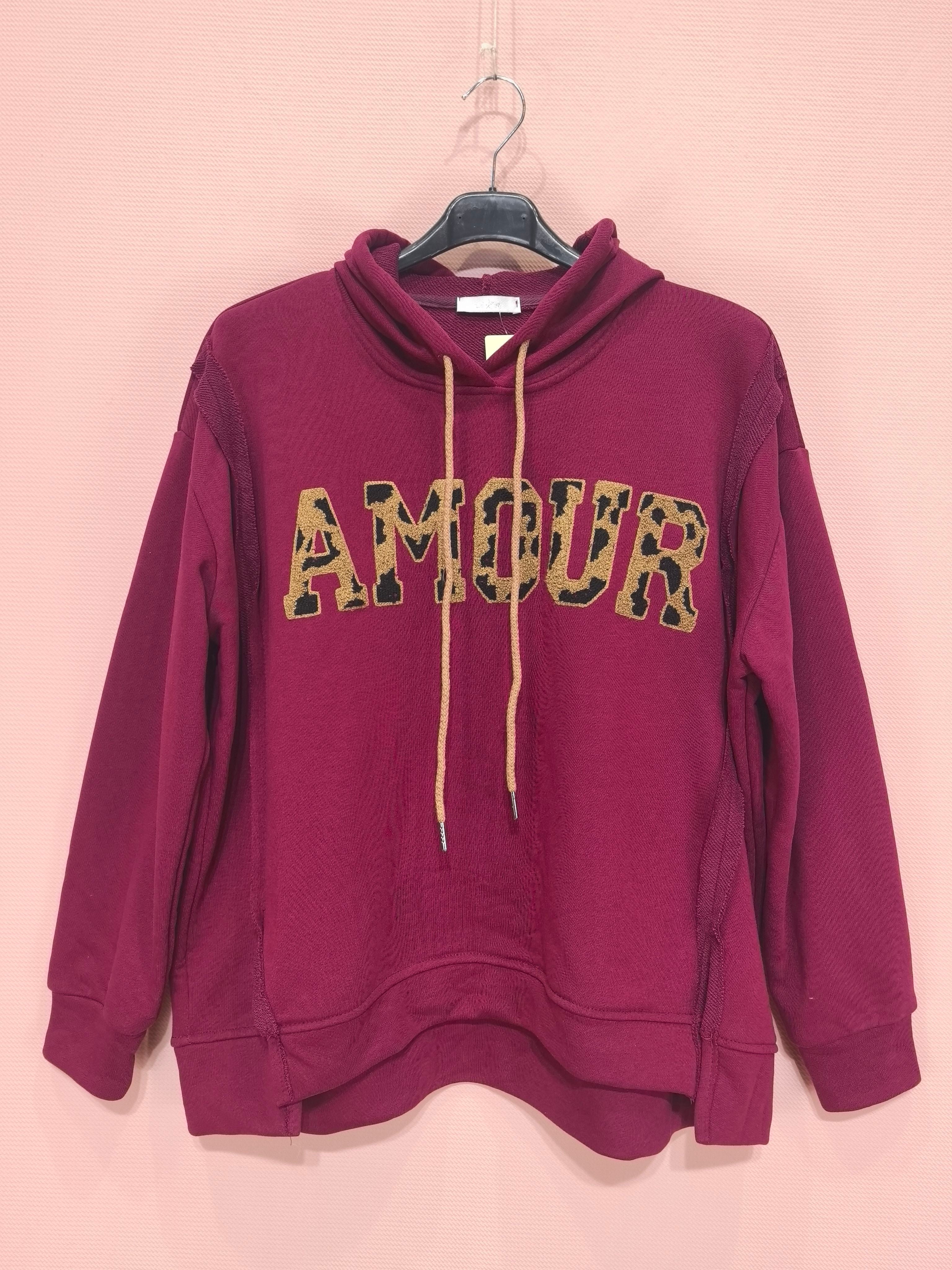 Sweat à capuche – Motif léopard « AMOUR » (x6)