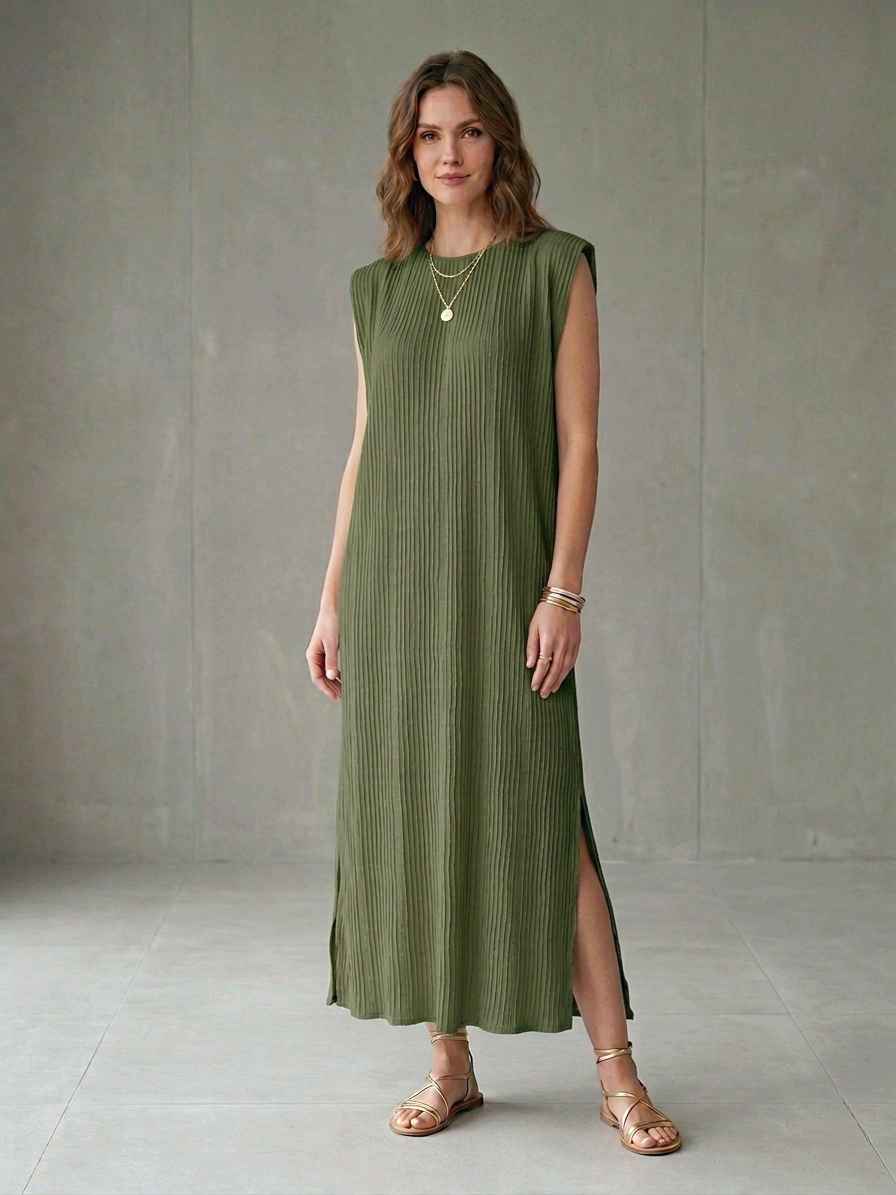 Robe longue plissée avec épaulettes col Élastiqué(x8)