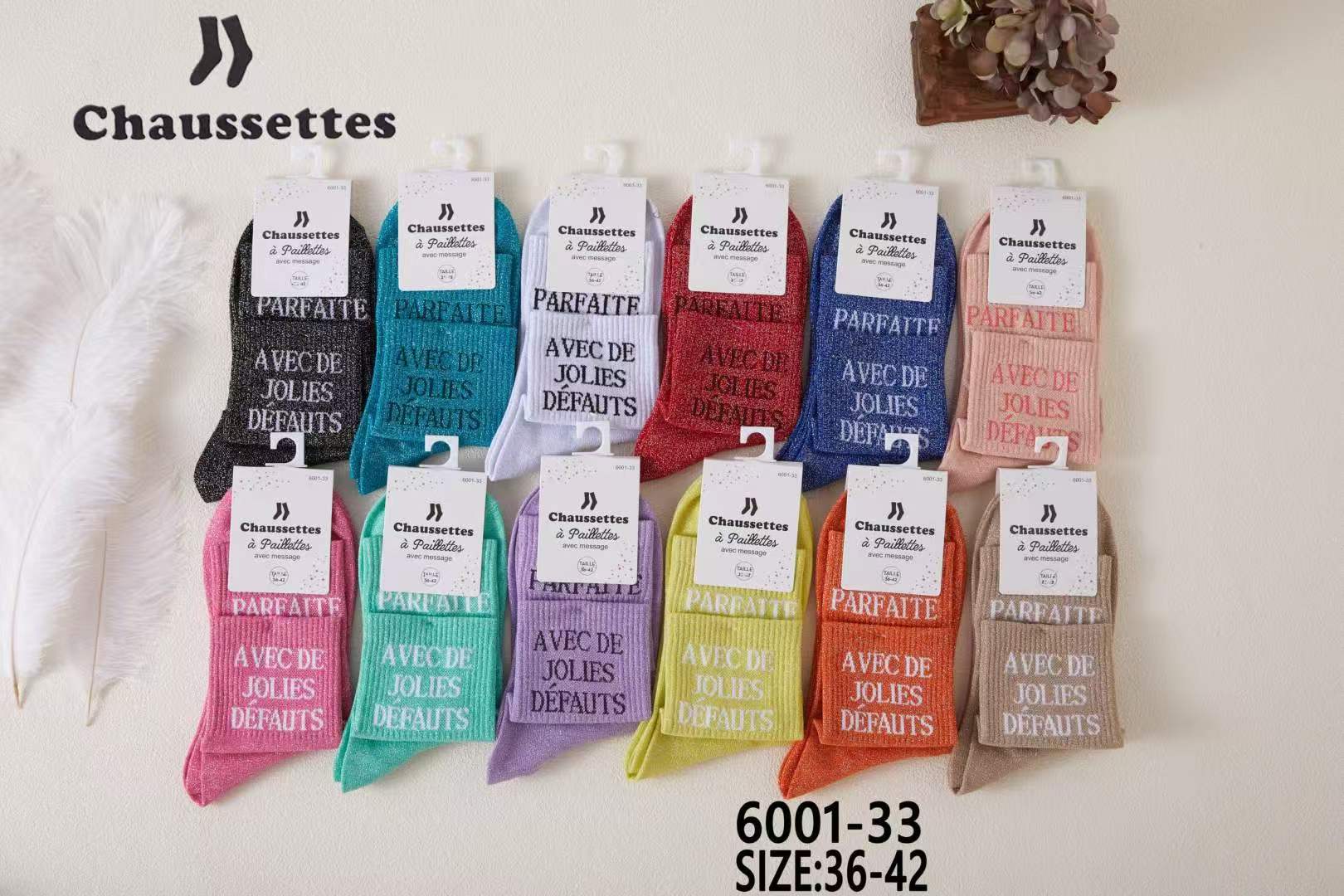 chaussette paillettes avec message(×12)6001