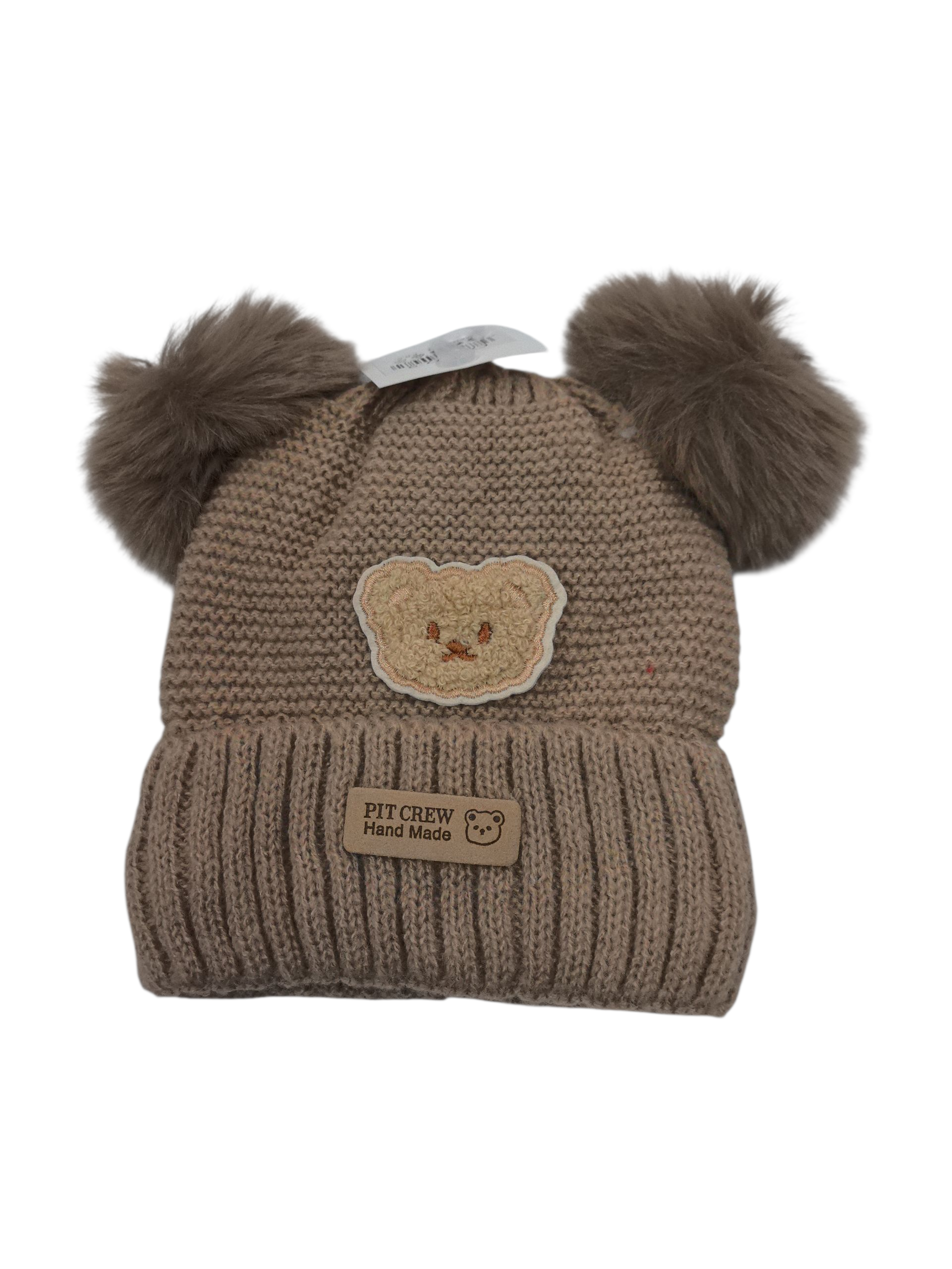 Bonnet double pompon motif ours (x12)