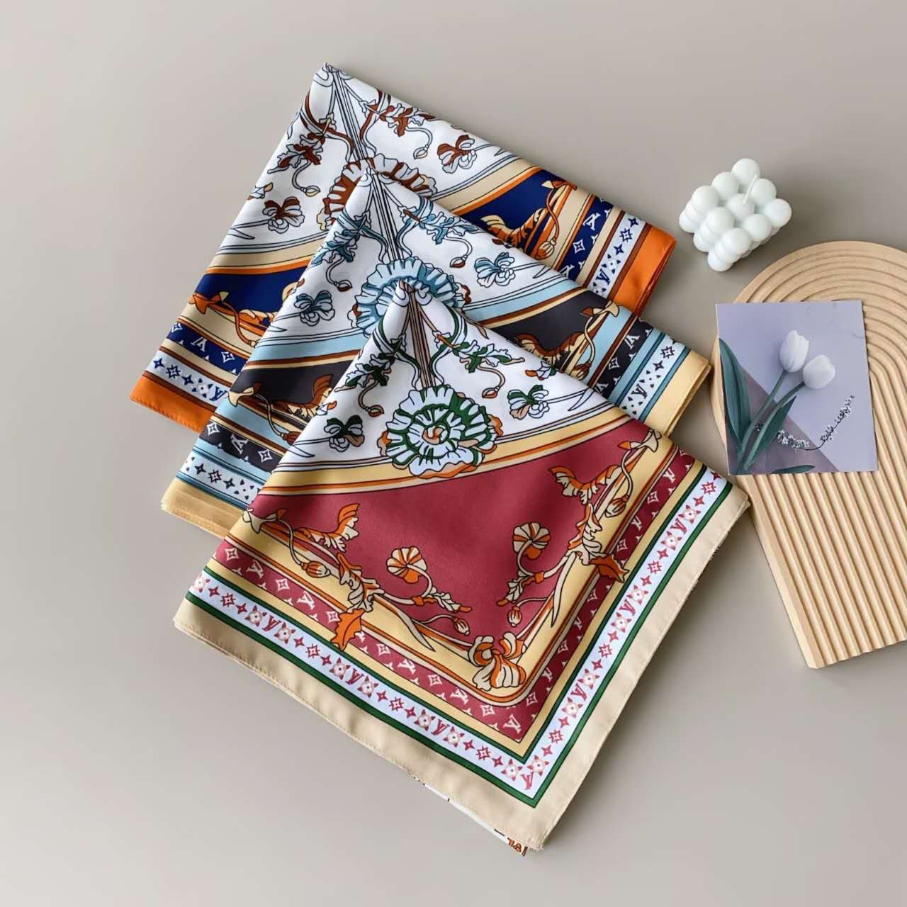 Foulard Carré touche soie 130×130cm (x6)#35