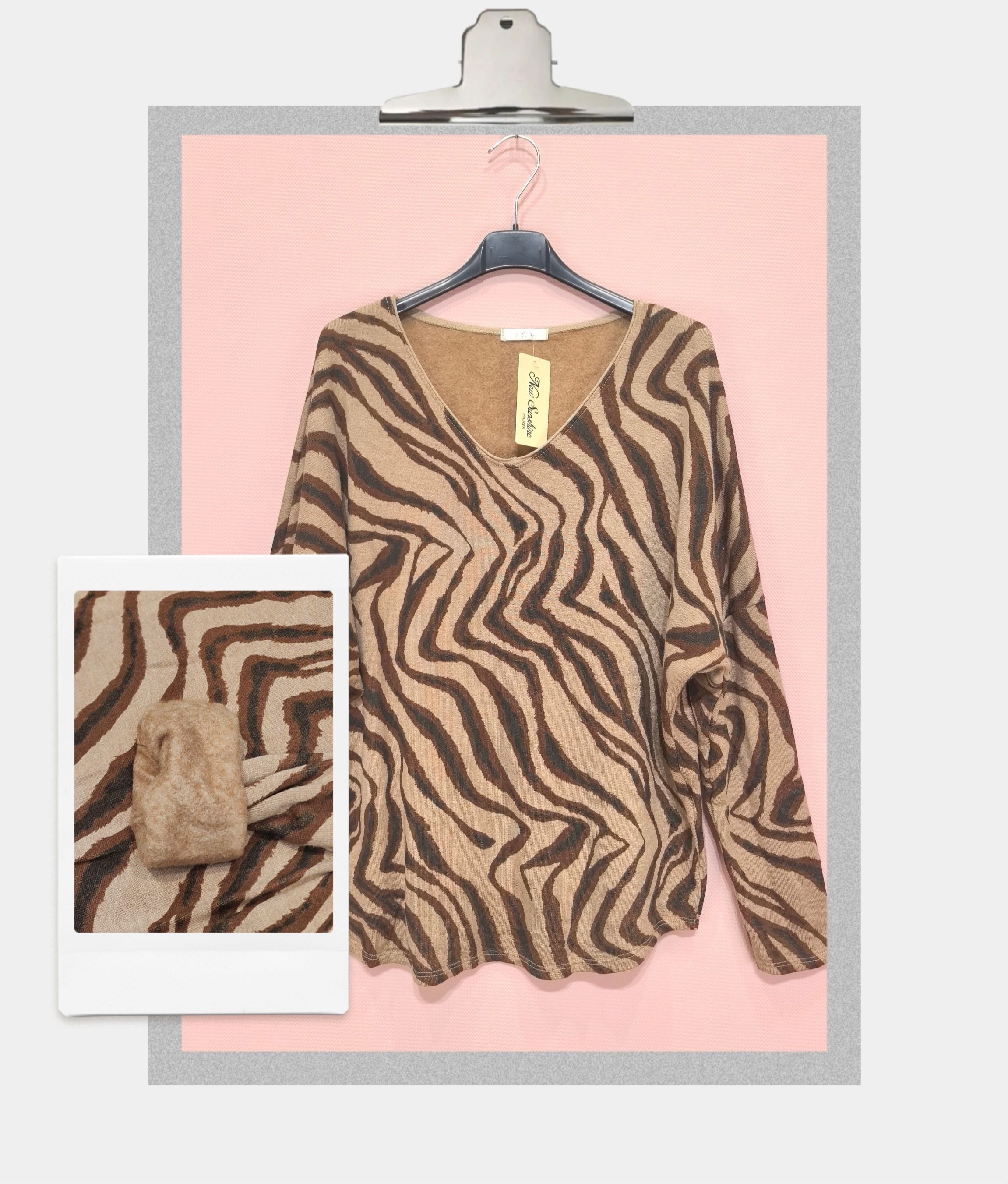 T-shirt oversize manches longues intérieur doux imprimé zèbre (x8)