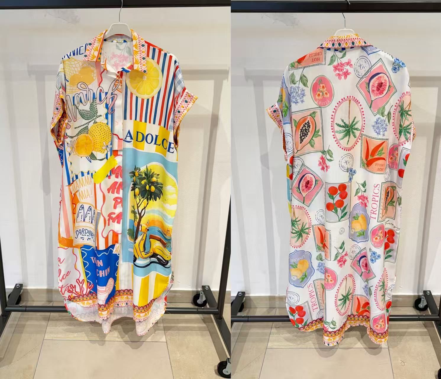 Robe chemise longue et ample à imprimé(x4)