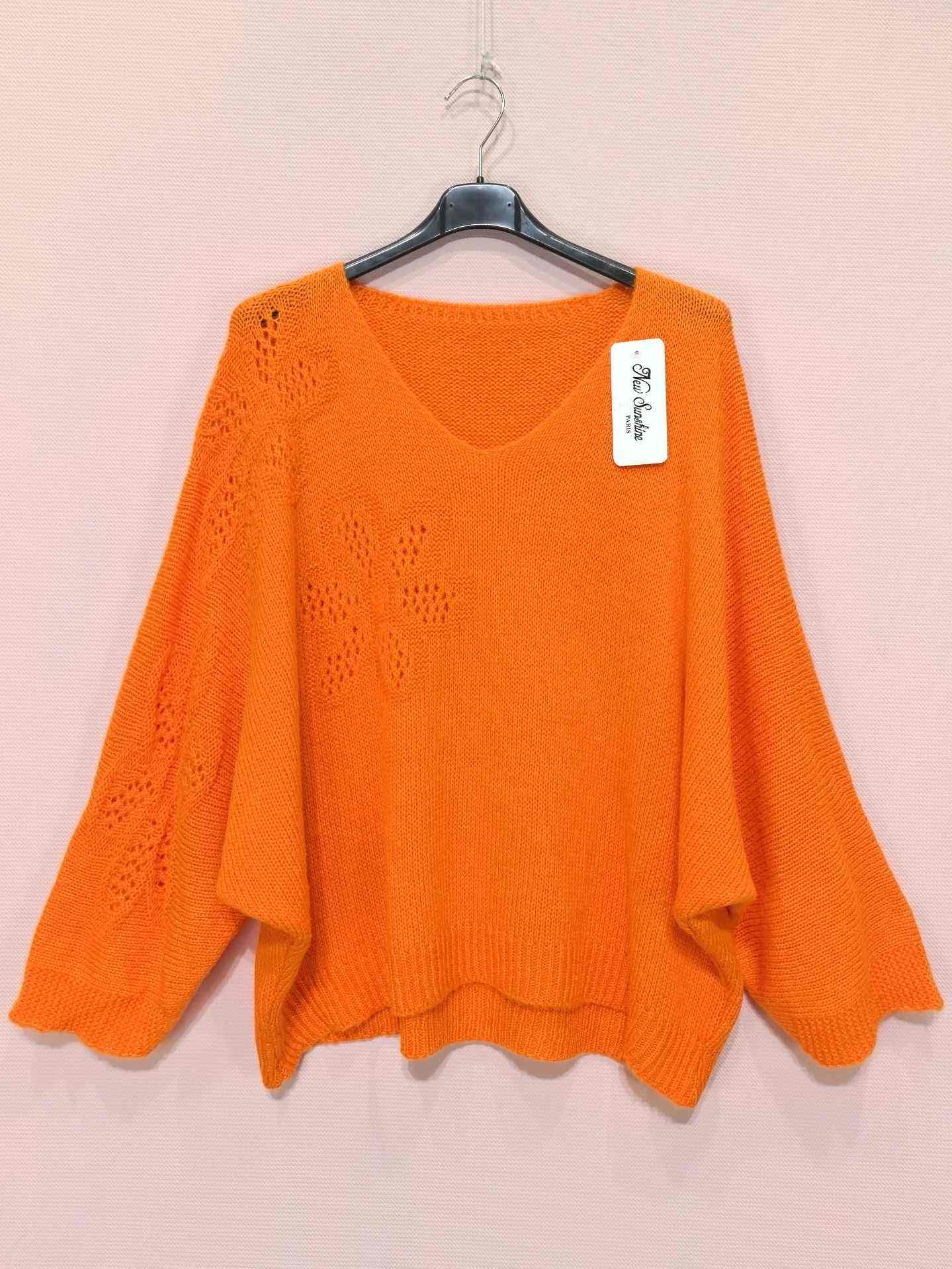 Pull ample manches chauve-souris en maille ajourée florale (x8)