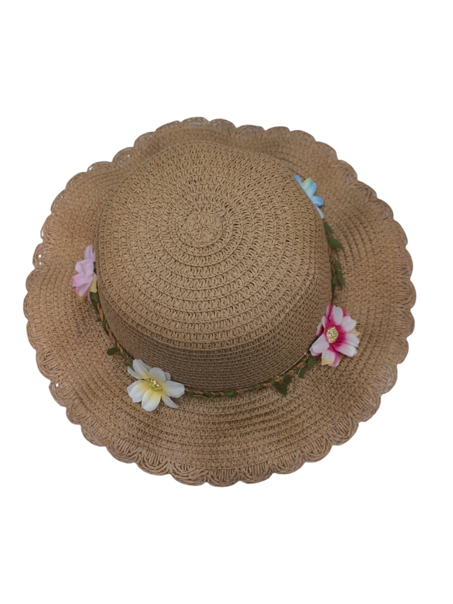 Chapeaux de paille taille enfant motif  fleur (x12)