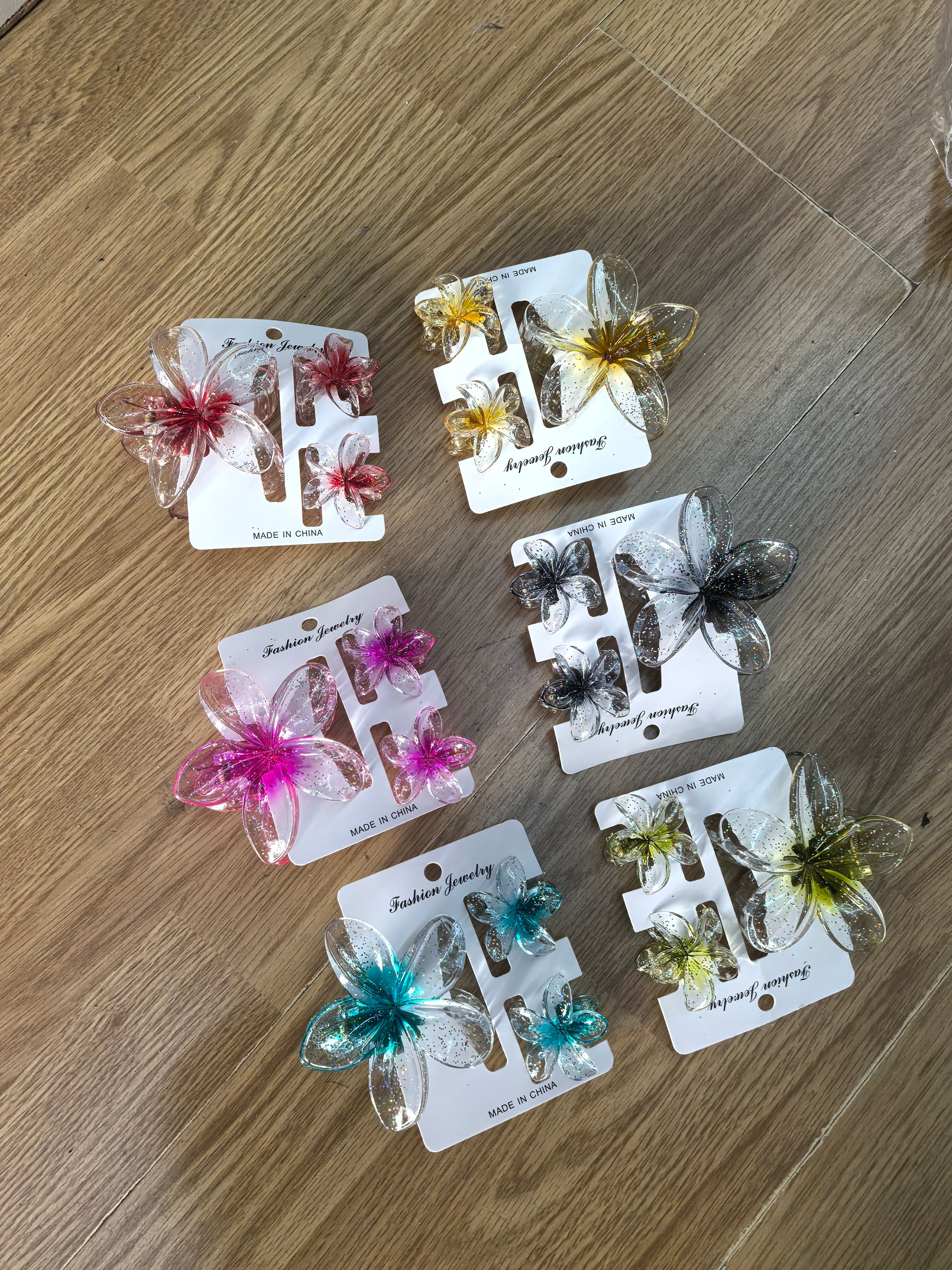 - Pince fleur transparente pailletée (X12)#23