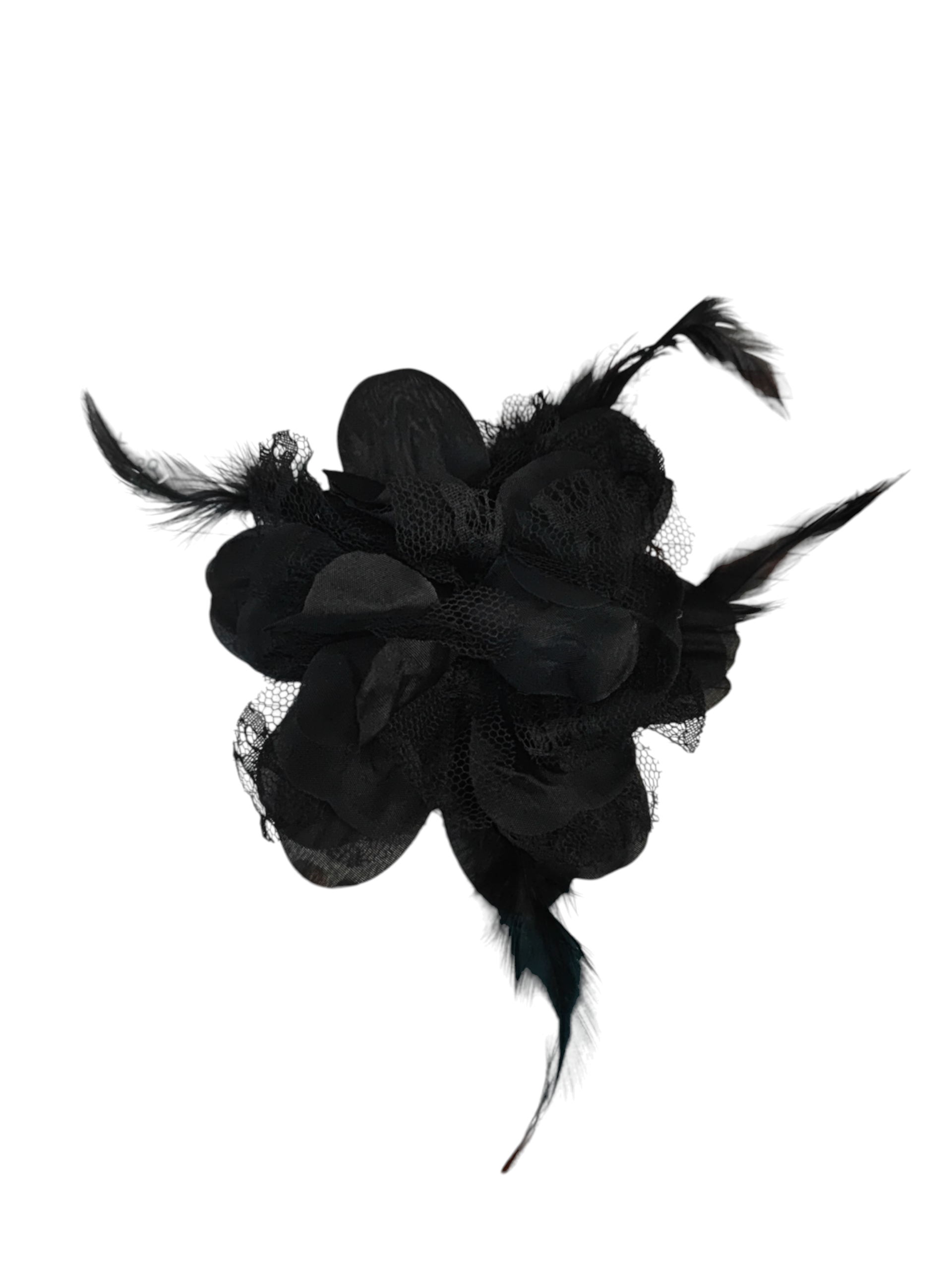 Barrette fleur avec plumes – épingle de corsage + élastique + pince (x12)#2