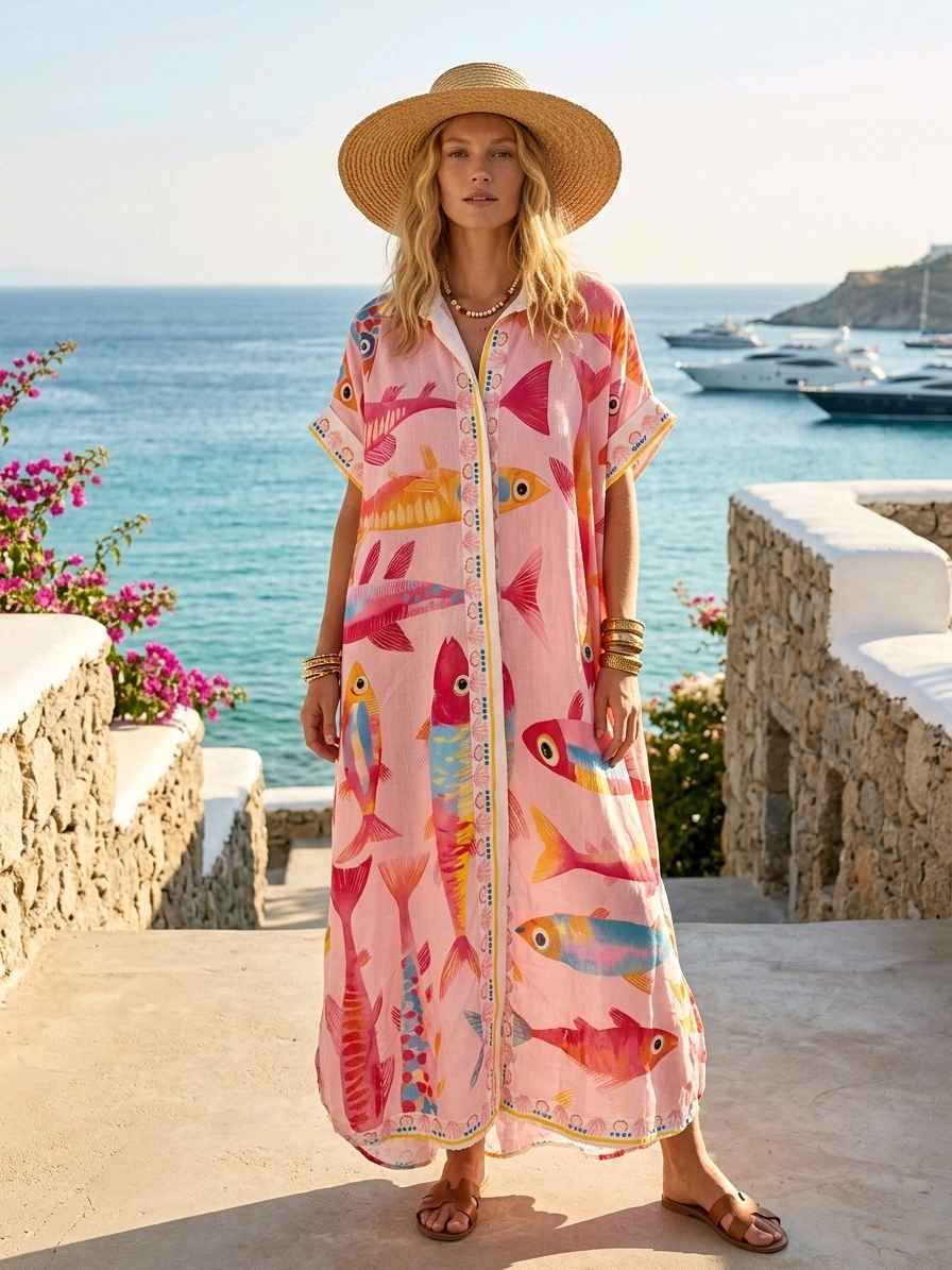Robe Chemise Longue Imprimée Graphique (x6)