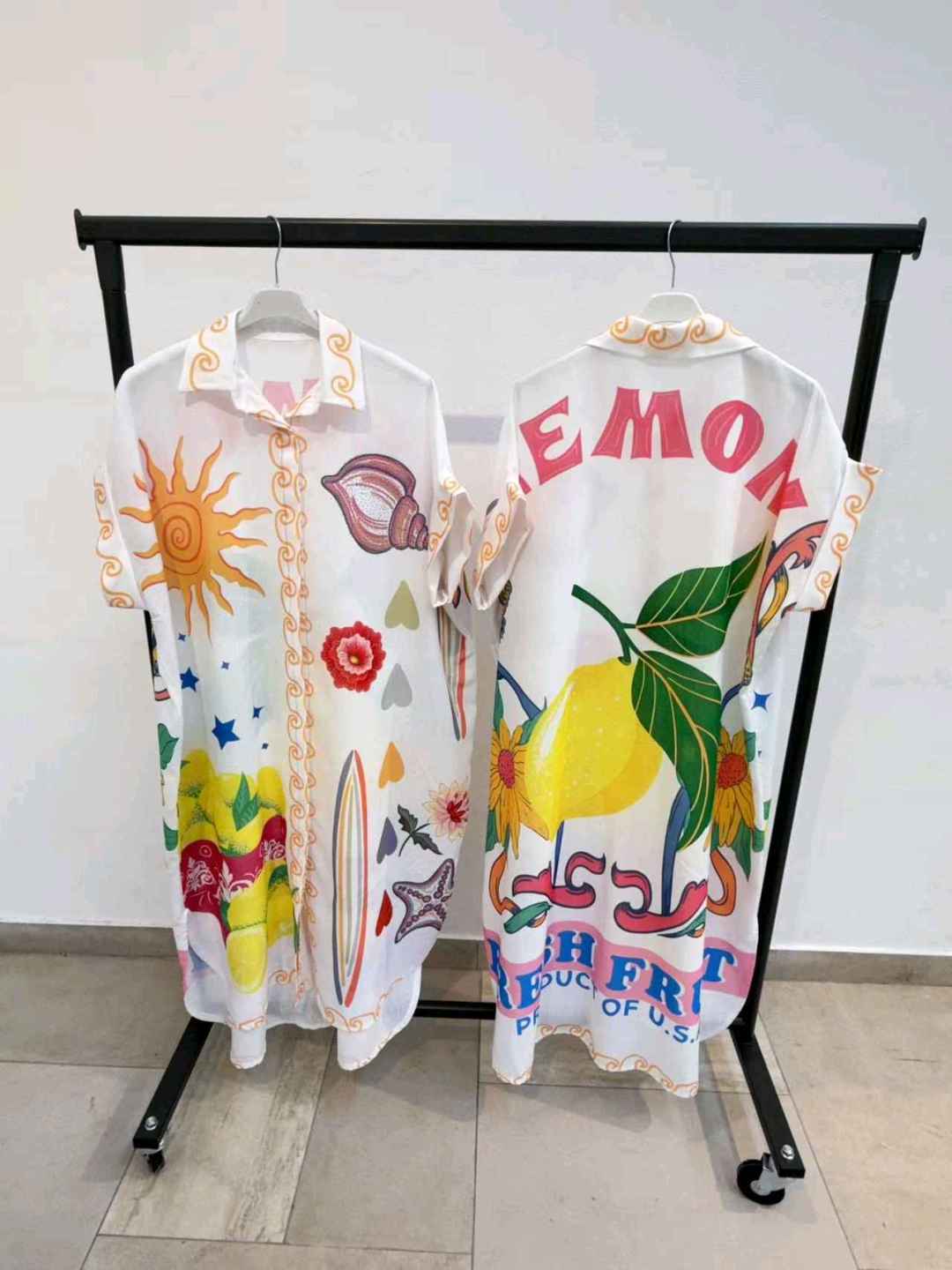Robe Chemise Longue Imprimée Graphique (x4)
