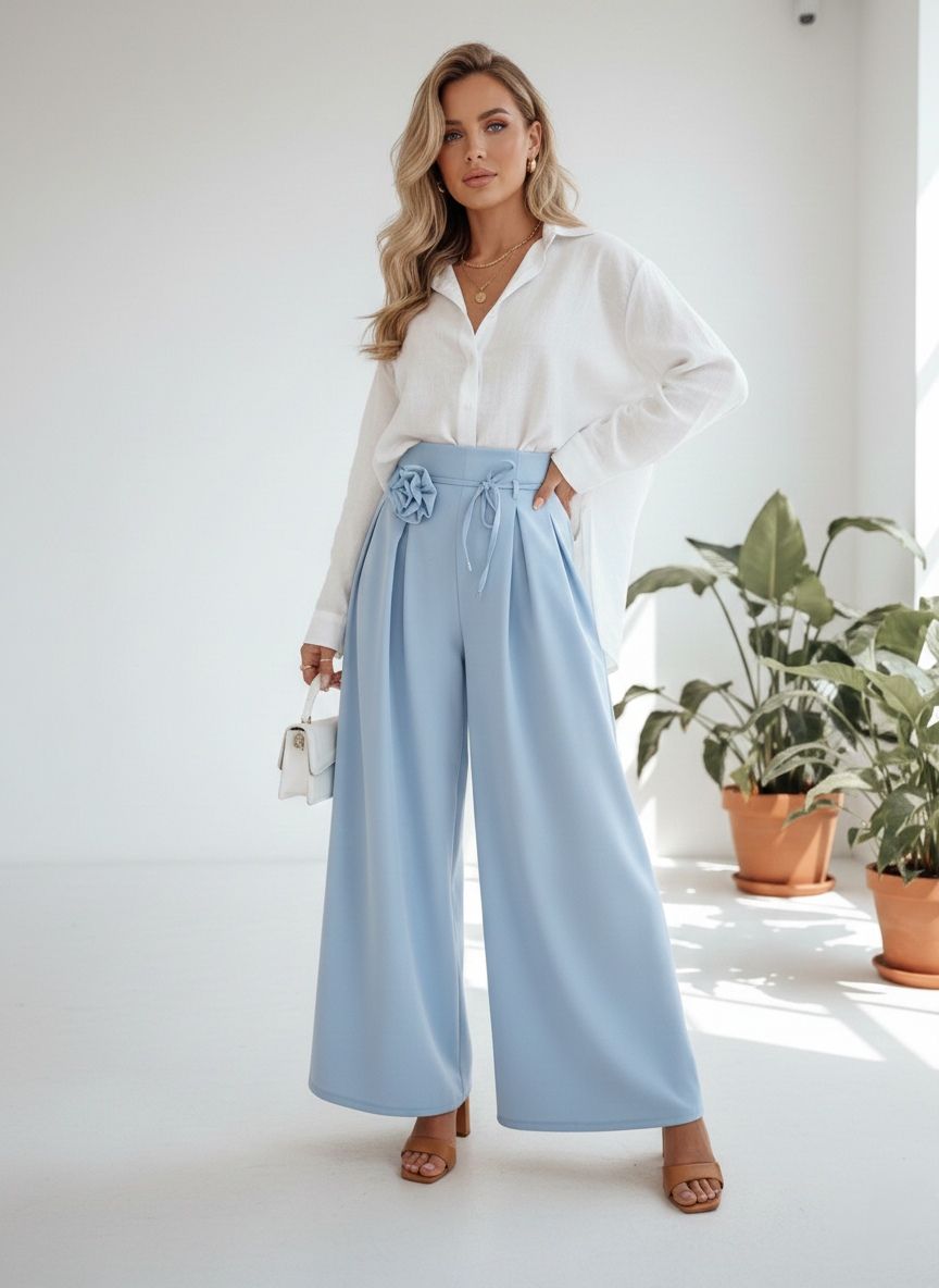 Pantalon Large À Taille Haute(×6)