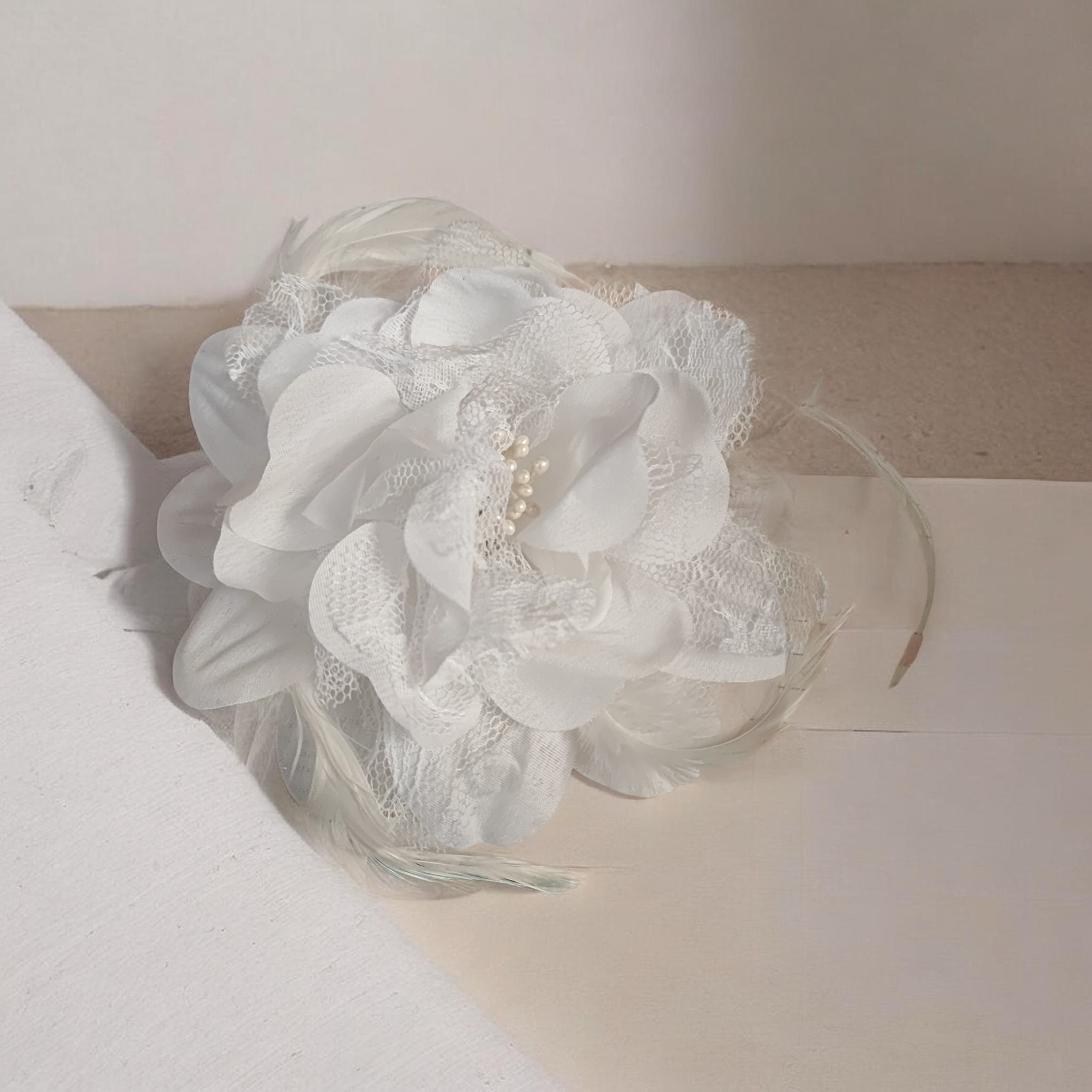 Barrette fleur avec plumes – épingle de corsage + élastique + pince (x12)#2