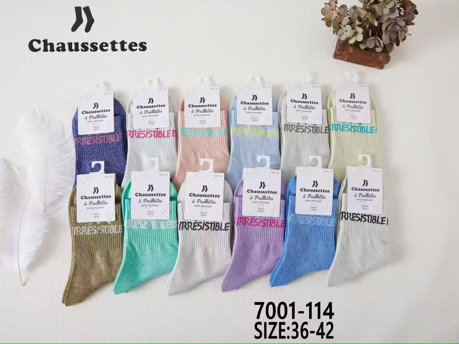 chaussette paillettes avec message(×12)7001