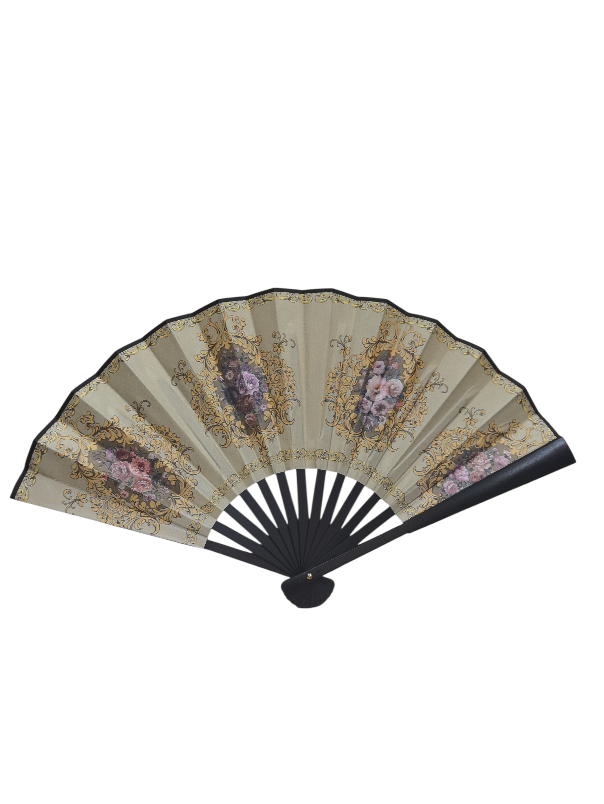 Éventail Pliant Style Baroque Français - Motifs Floraux Dorés (x12)#28